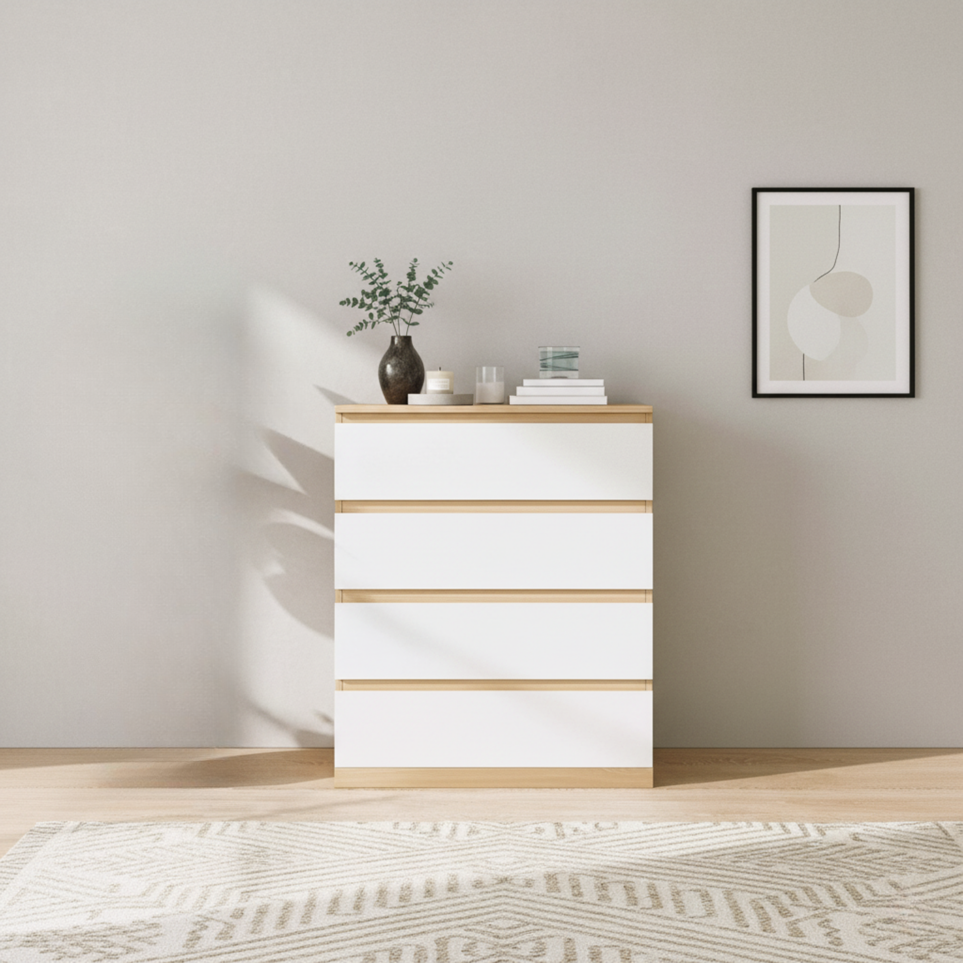 Loft Ensio Chest of 4 drawers, White & Natural Wood