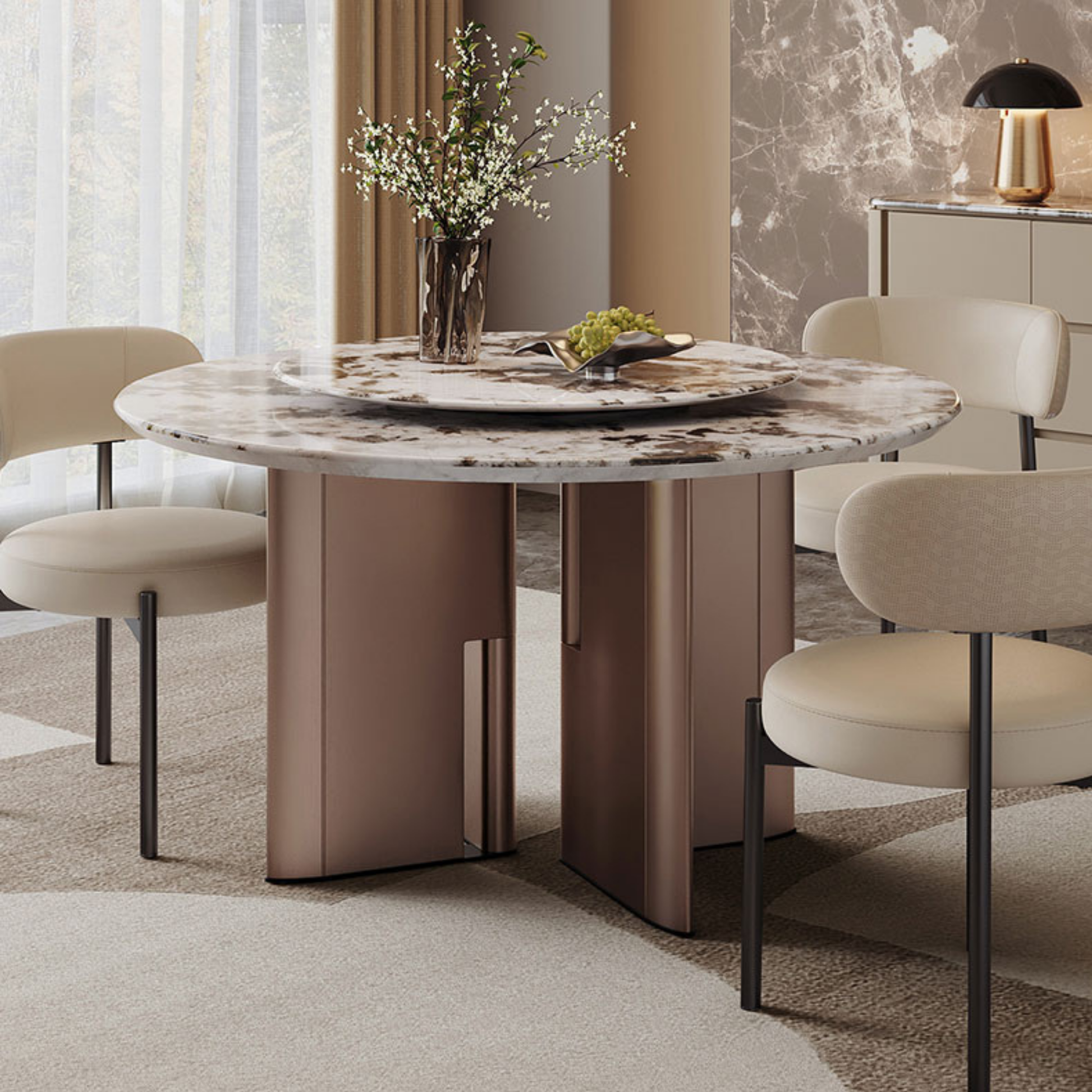 Linspire Solace Round Marble Top Dining Table with Centre Turntable, Marble