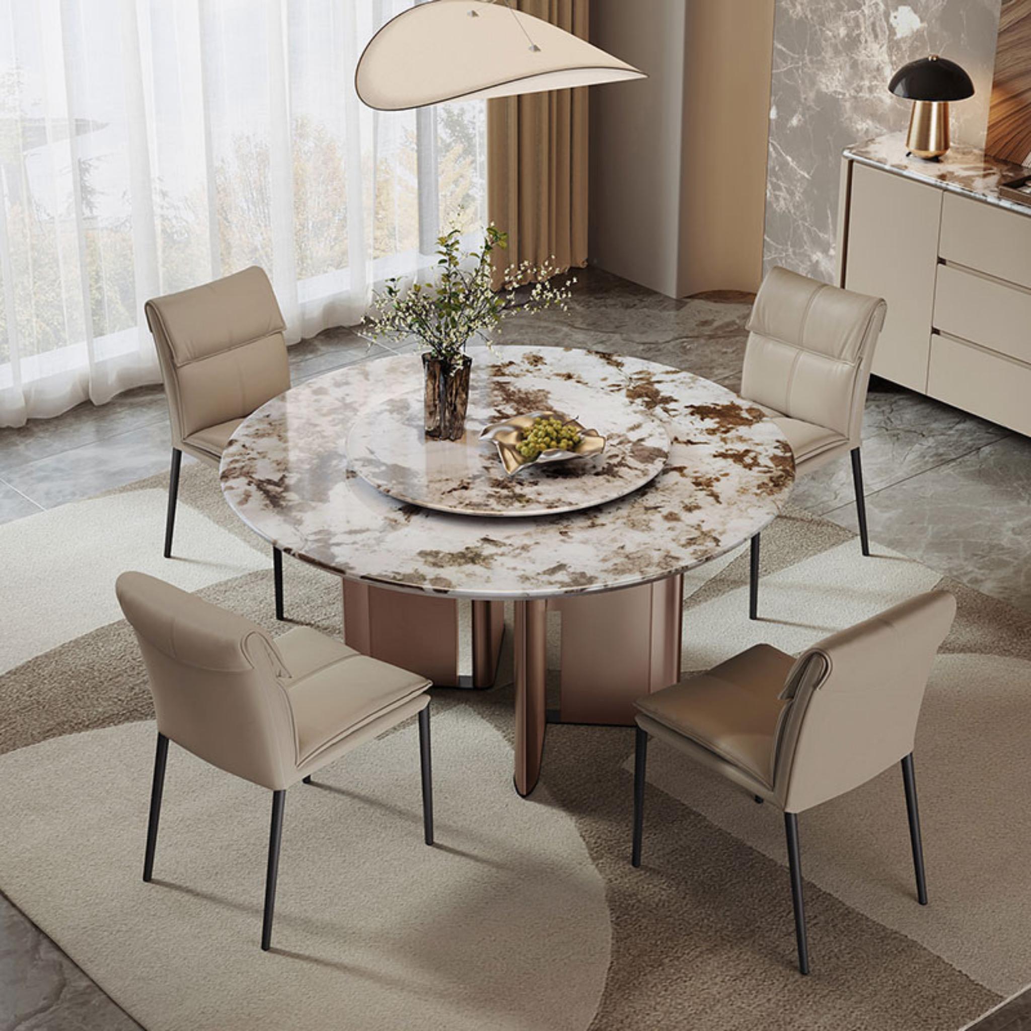 Linspire Solace Round Marble Top Dining Table with Centre Turntable, Marble