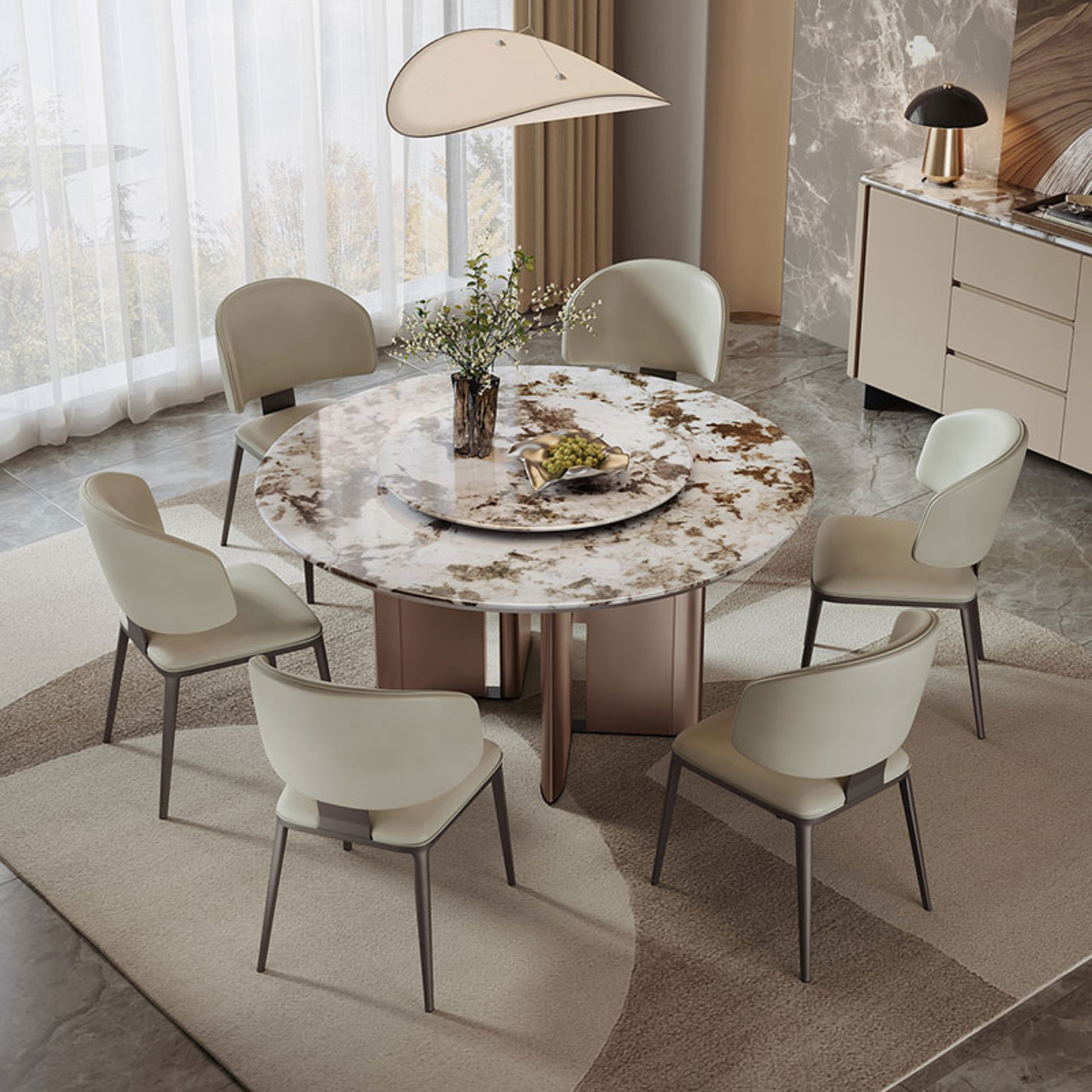 Linspire Solace Round Marble Top Dining Table with Centre Turntable, Marble