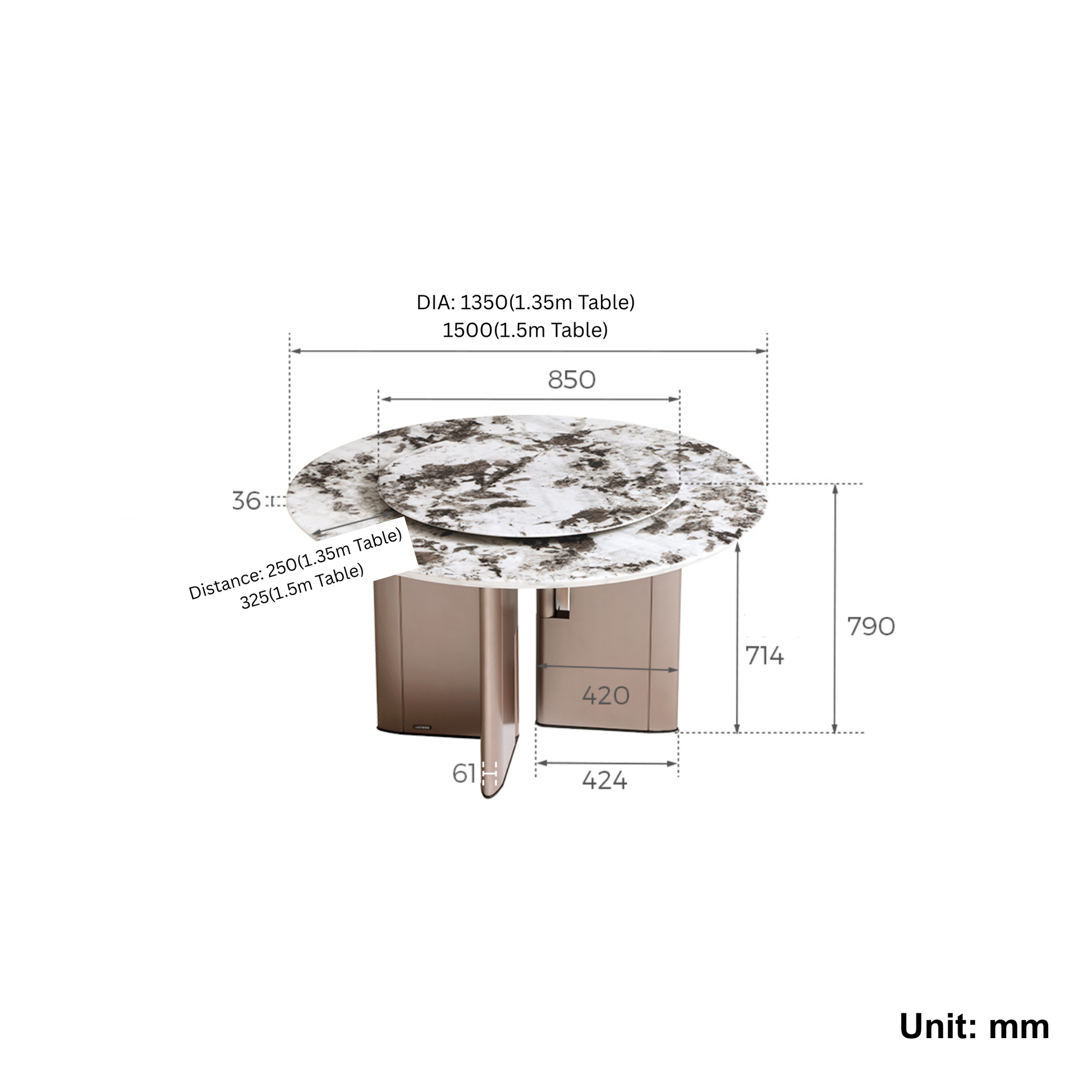 Linspire Solace Round Marble Top Dining Table with Centre Turntable, Marble