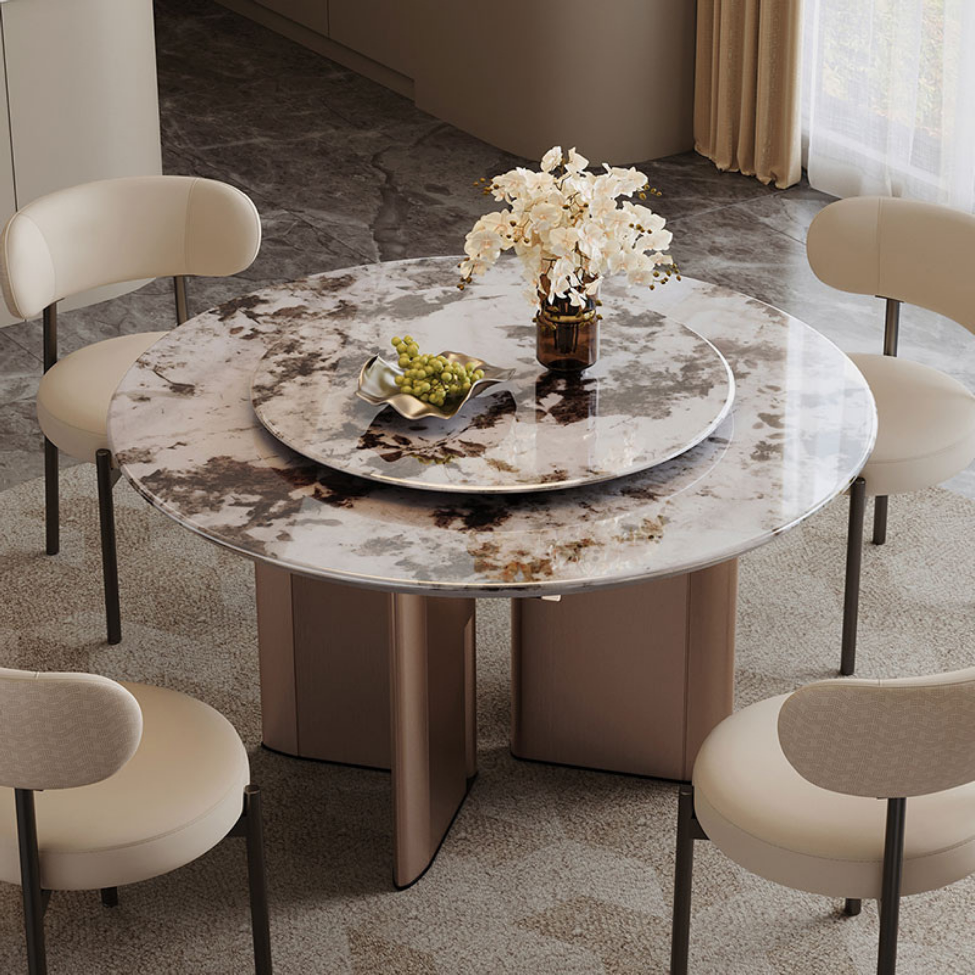 Linspire Solace Round Marble Top Dining Table with Centre Turntable, Marble