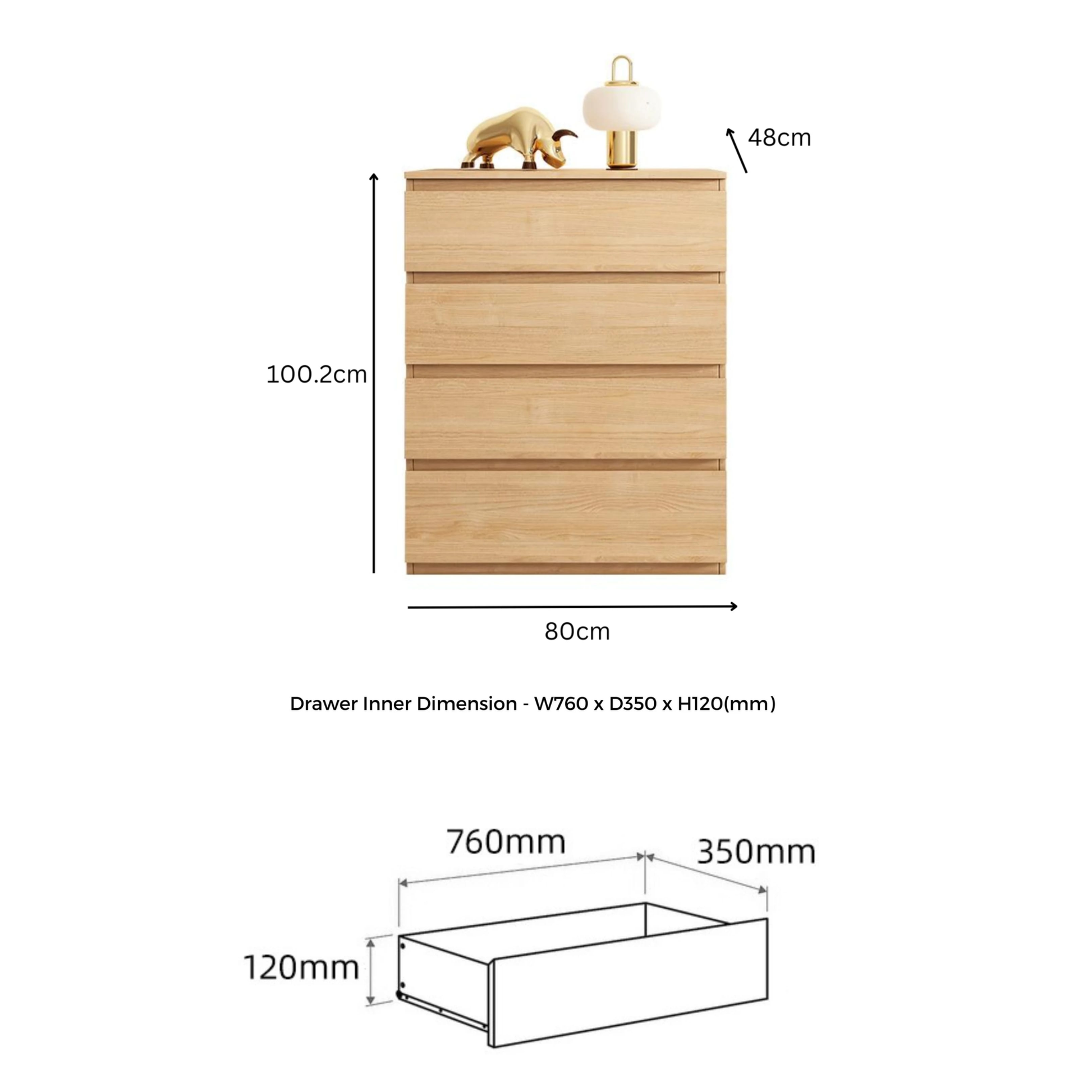 Loft Ensio Chest of 4 Drawers, Natural Wood