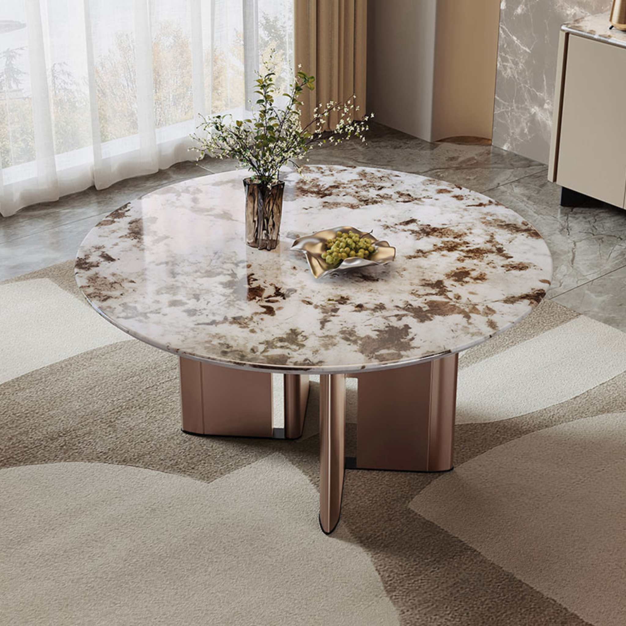 Linspire Solace Round Marble Top Dining Table, Marble