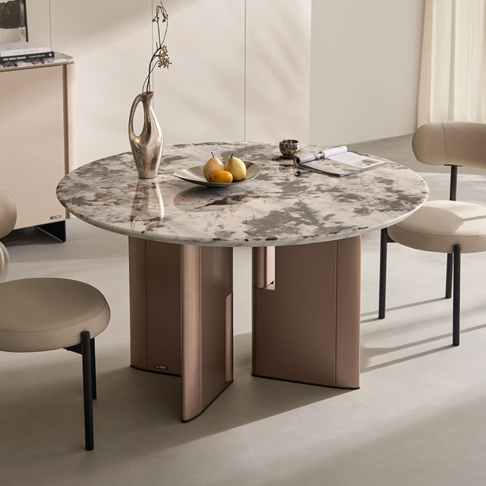 Linspire Solace Round Marble Top Dining Table, Marble