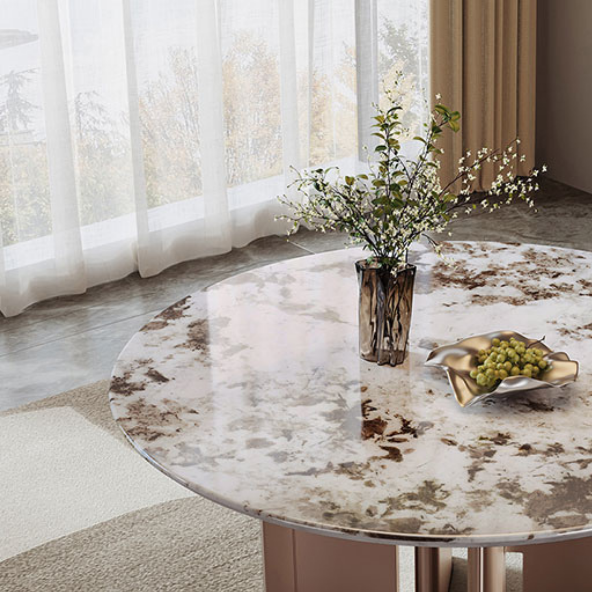Linspire Solace Round Marble Top Dining Table, Marble