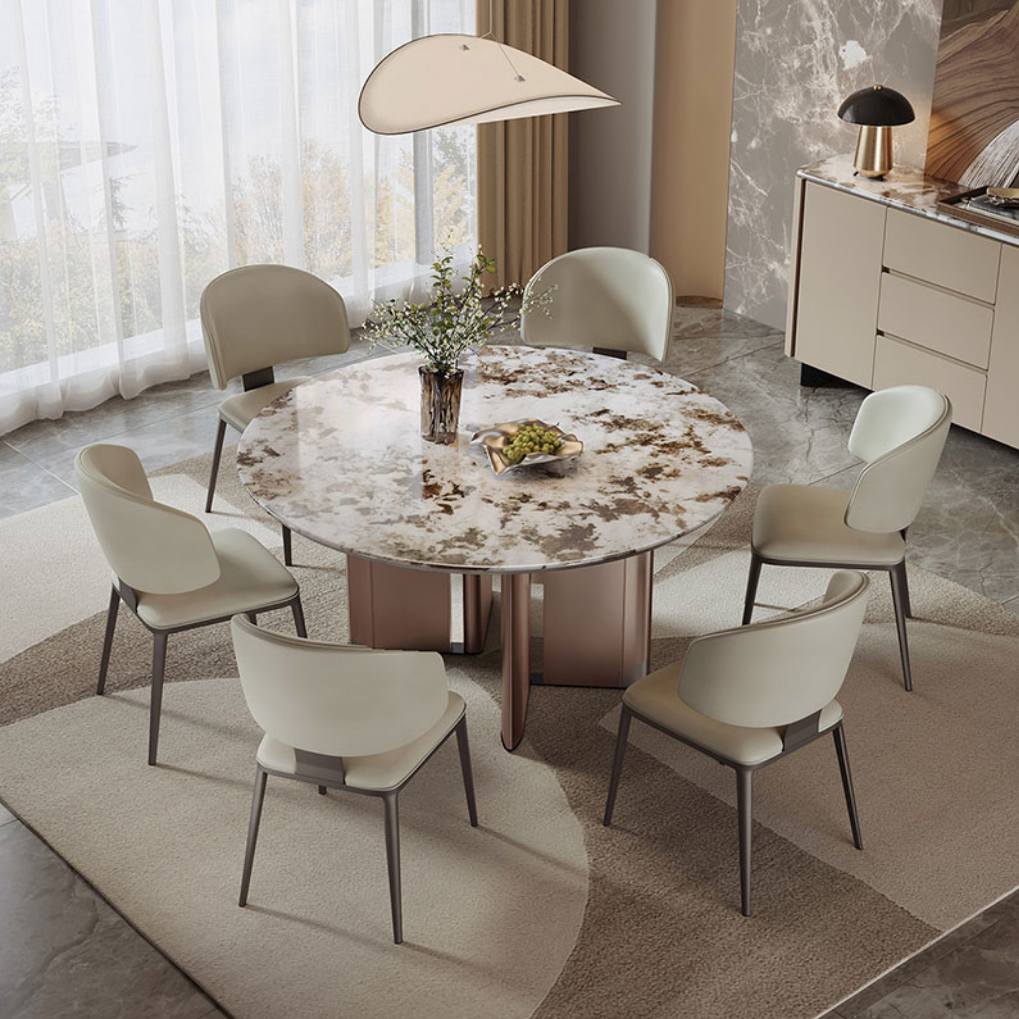 Linspire Solace Round Marble Top Dining Table, Marble