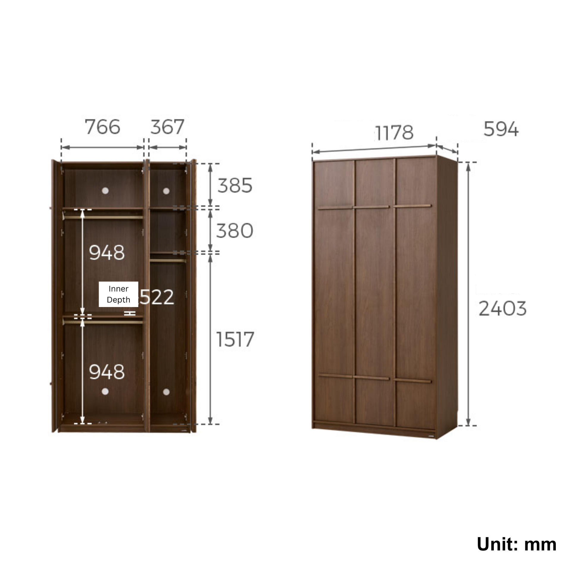 Linspire Nook 3-Door Wardrobe, H240cm
