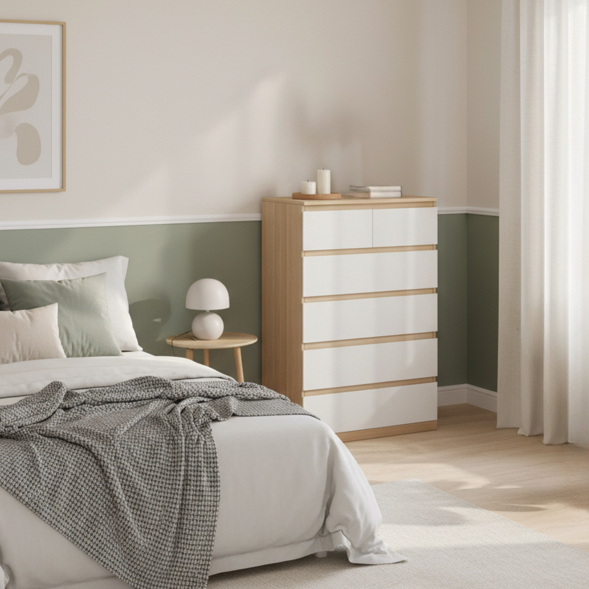 Loft Ensio Chest of 6 Drawers, Tallboy, White & Natural Wood