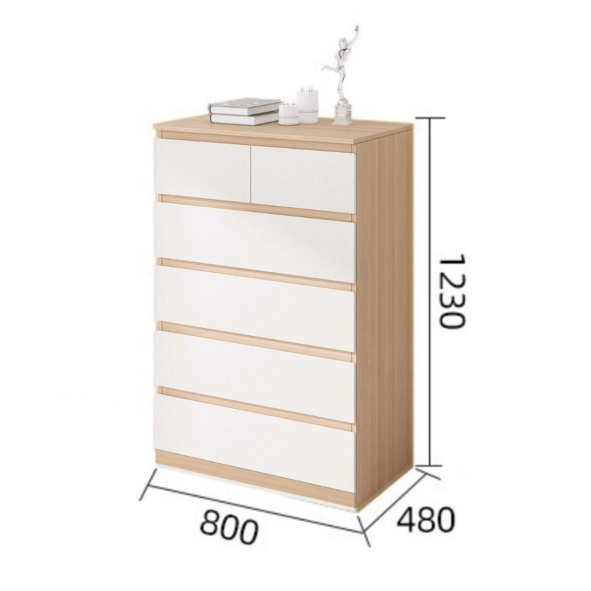 Loft Ensio Chest of 6 Drawers, Tallboy, White & Natural Wood