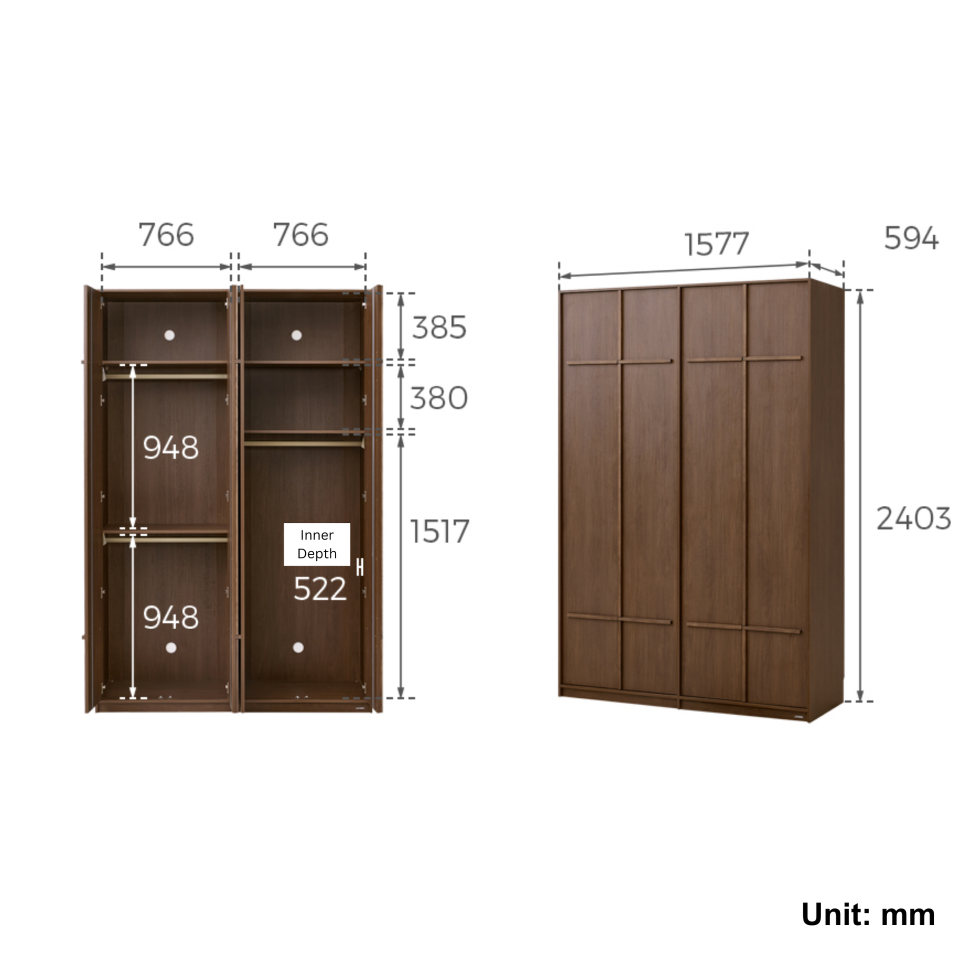 Linspire Nook 4-Door Wardrobe, H240cm