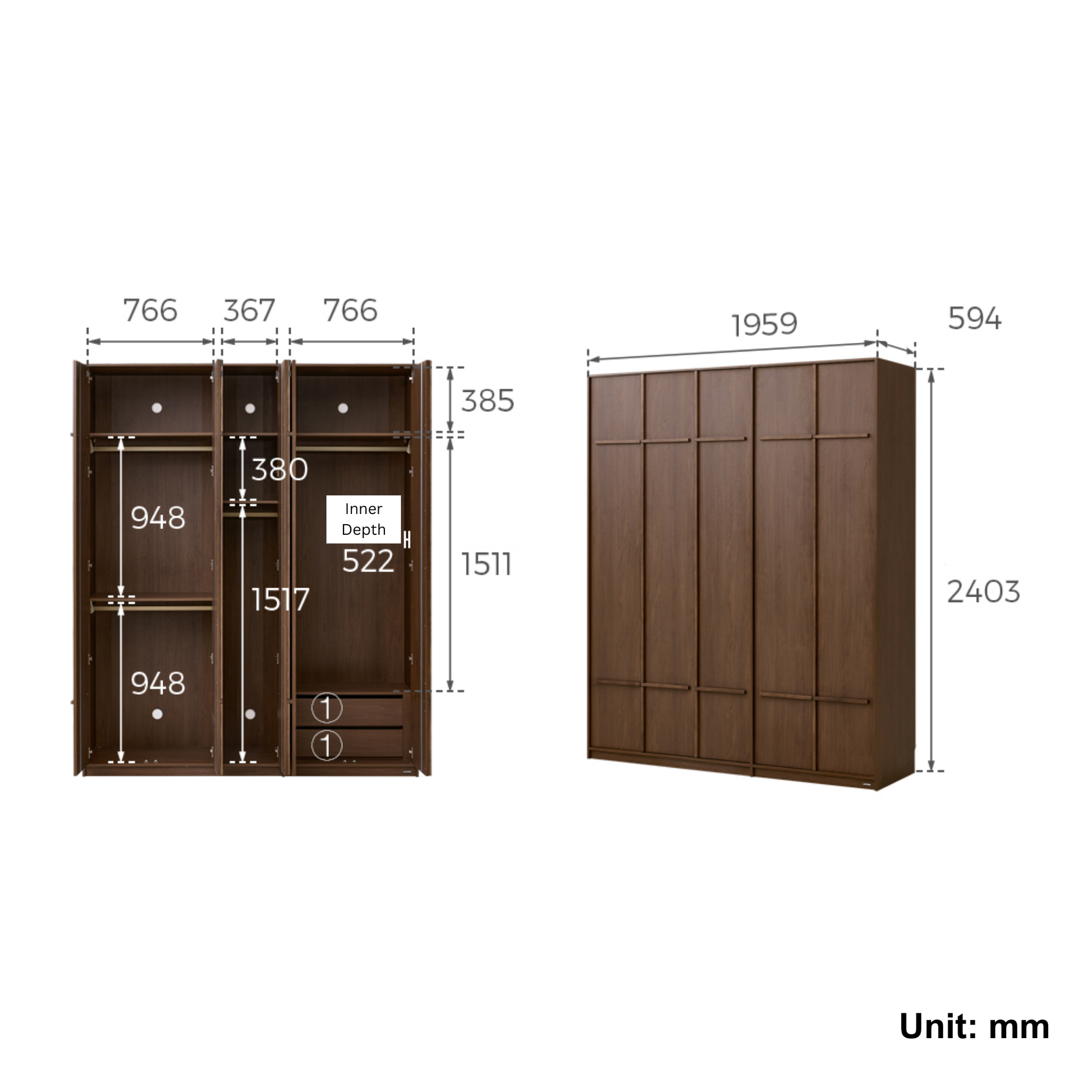 Linspire Nook 5-Door Wardrobe, H240cm