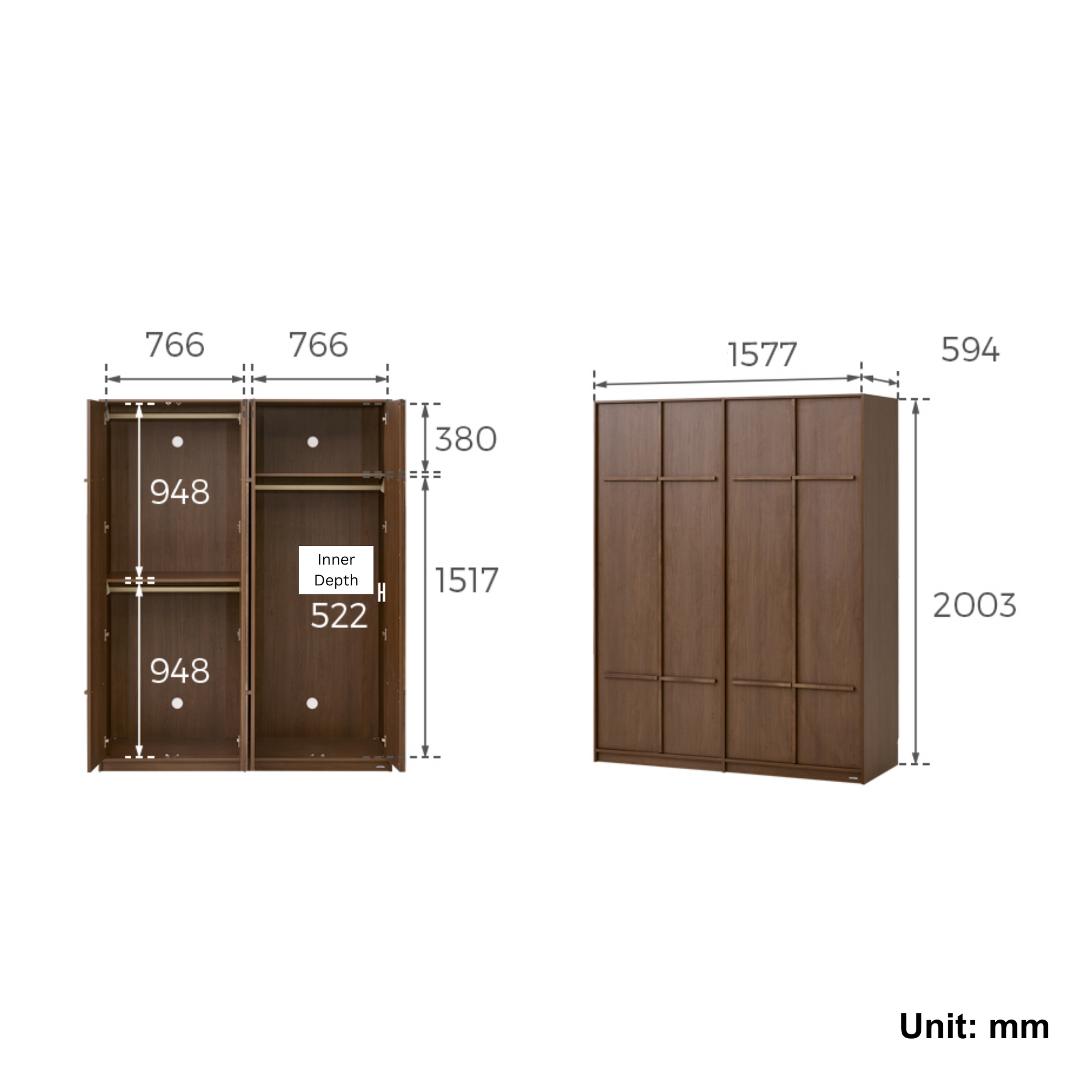 Linspire Nook 4-Door Wardrobe, H200cm