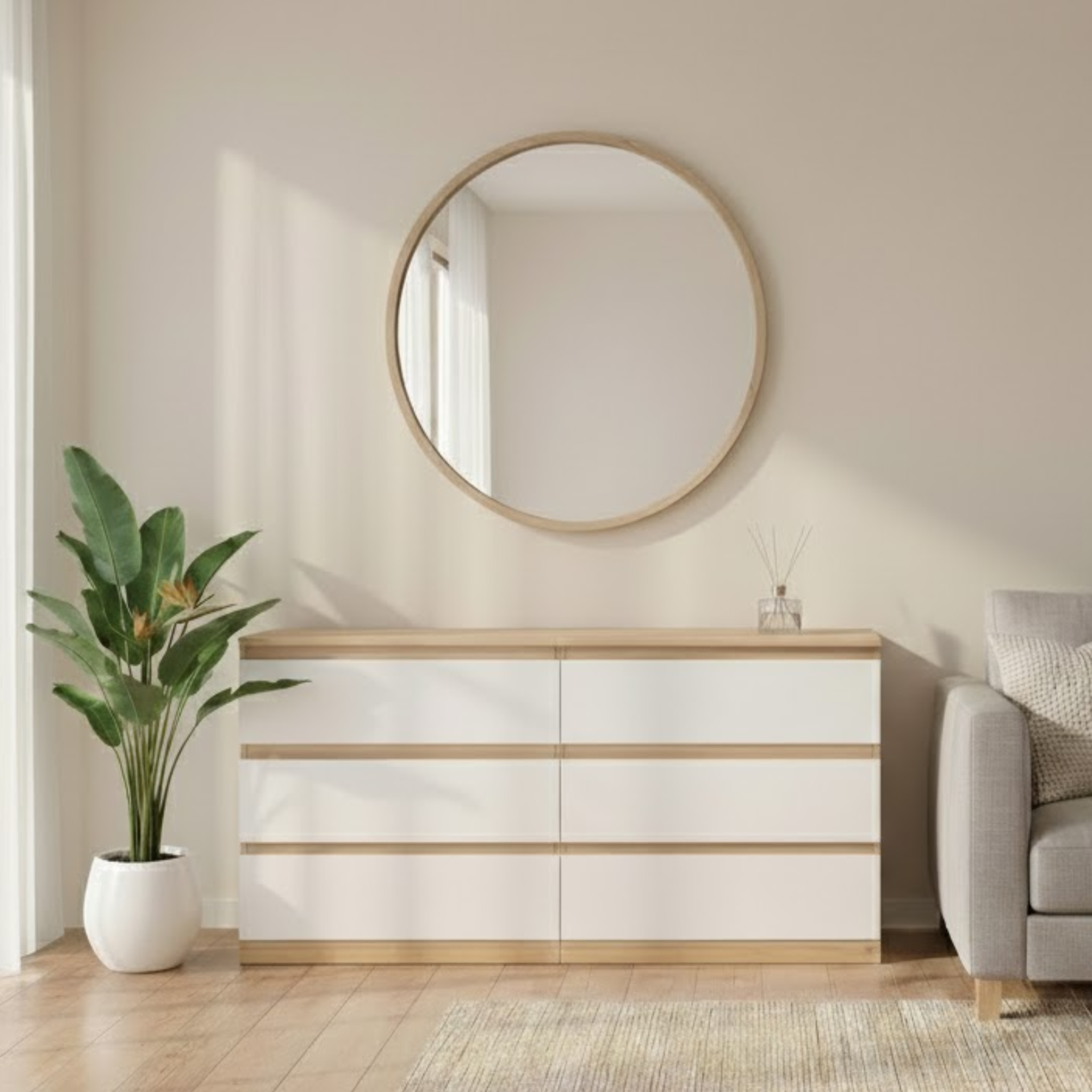Loft Ensio Chest of 6 Drawers, Lowboy, White & Natural Wood
