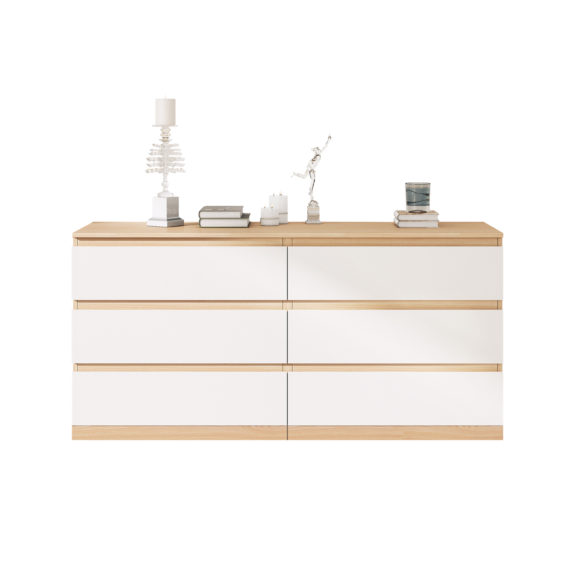 Loft Ensio Chest of 6 Drawers, Lowboy, White & Natural Wood