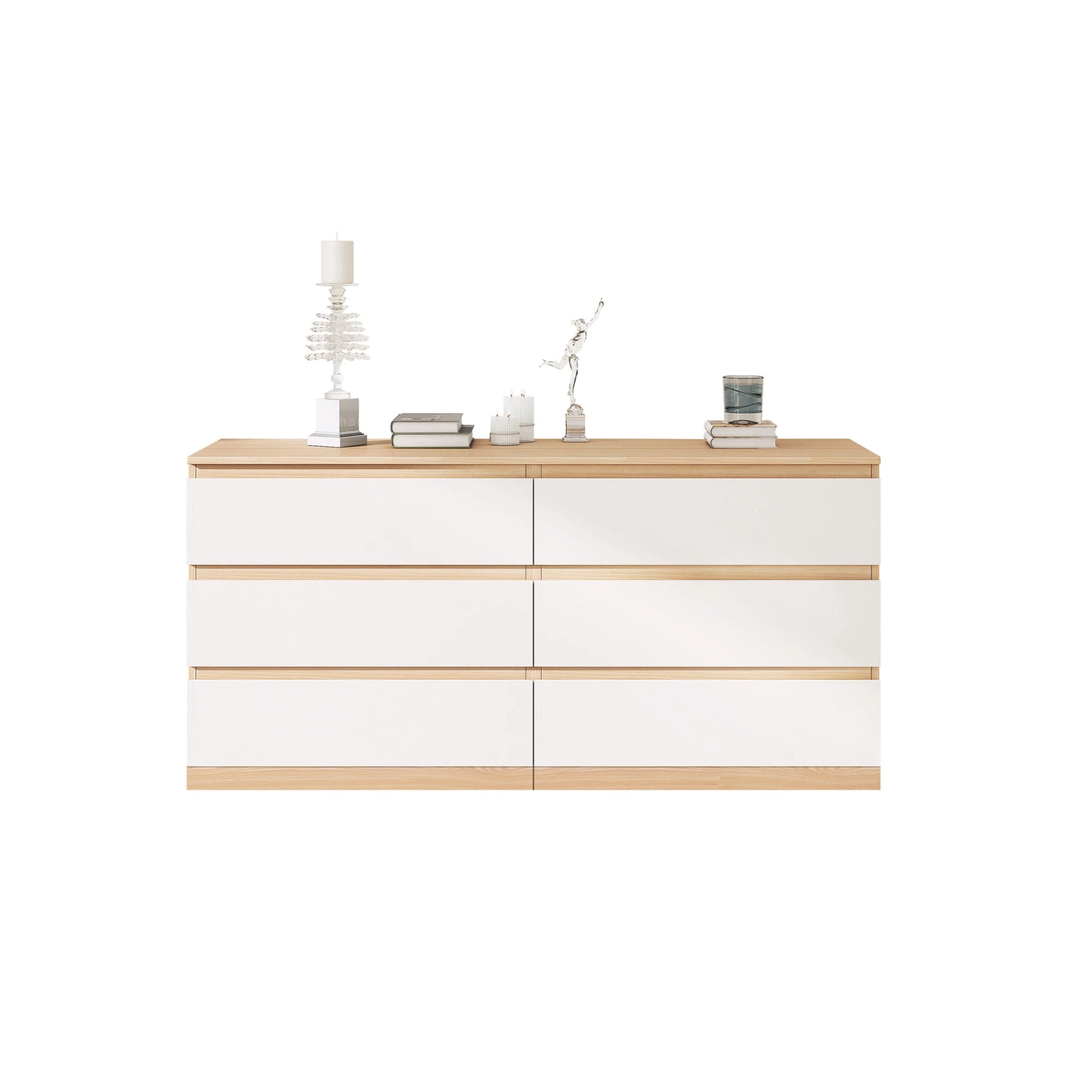 Loft Ensio Chest of 6 Drawers, Lowboy, White & Natural Wood