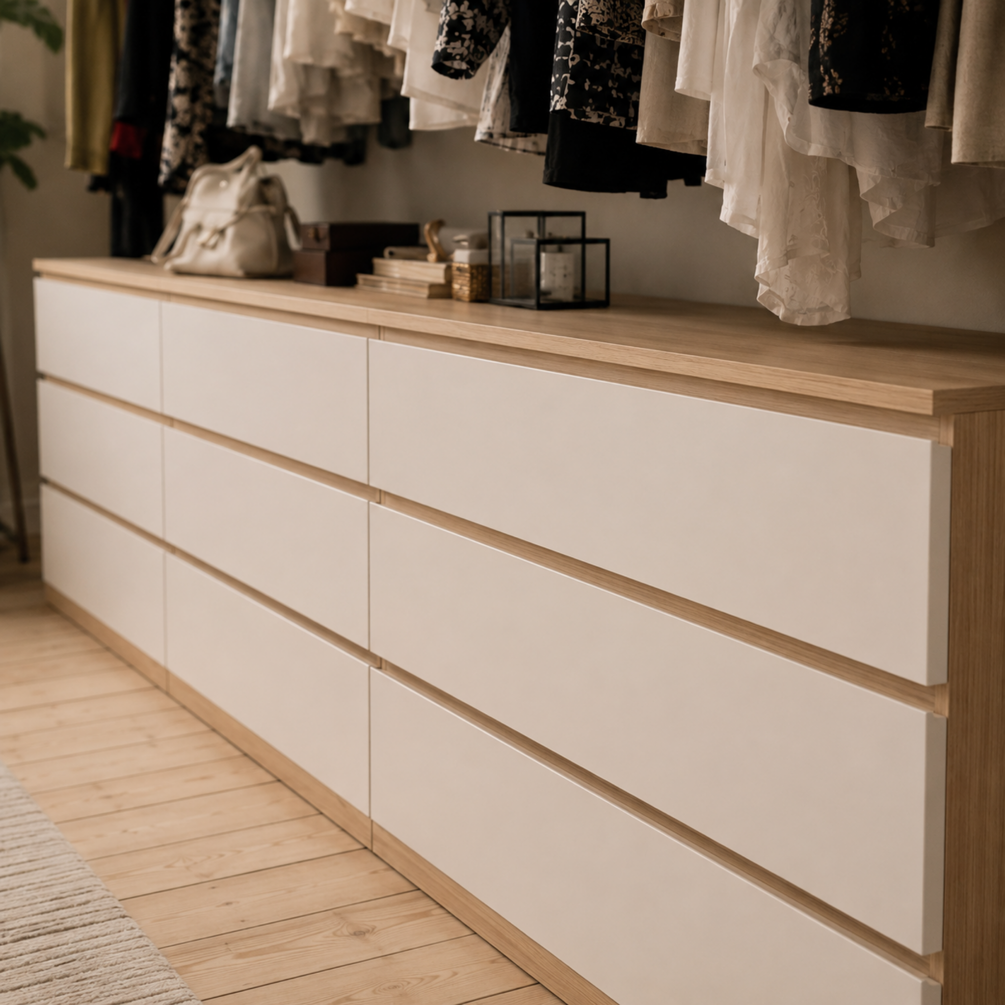 Loft Ensio Chest of 6 Drawers, Lowboy, White & Natural Wood