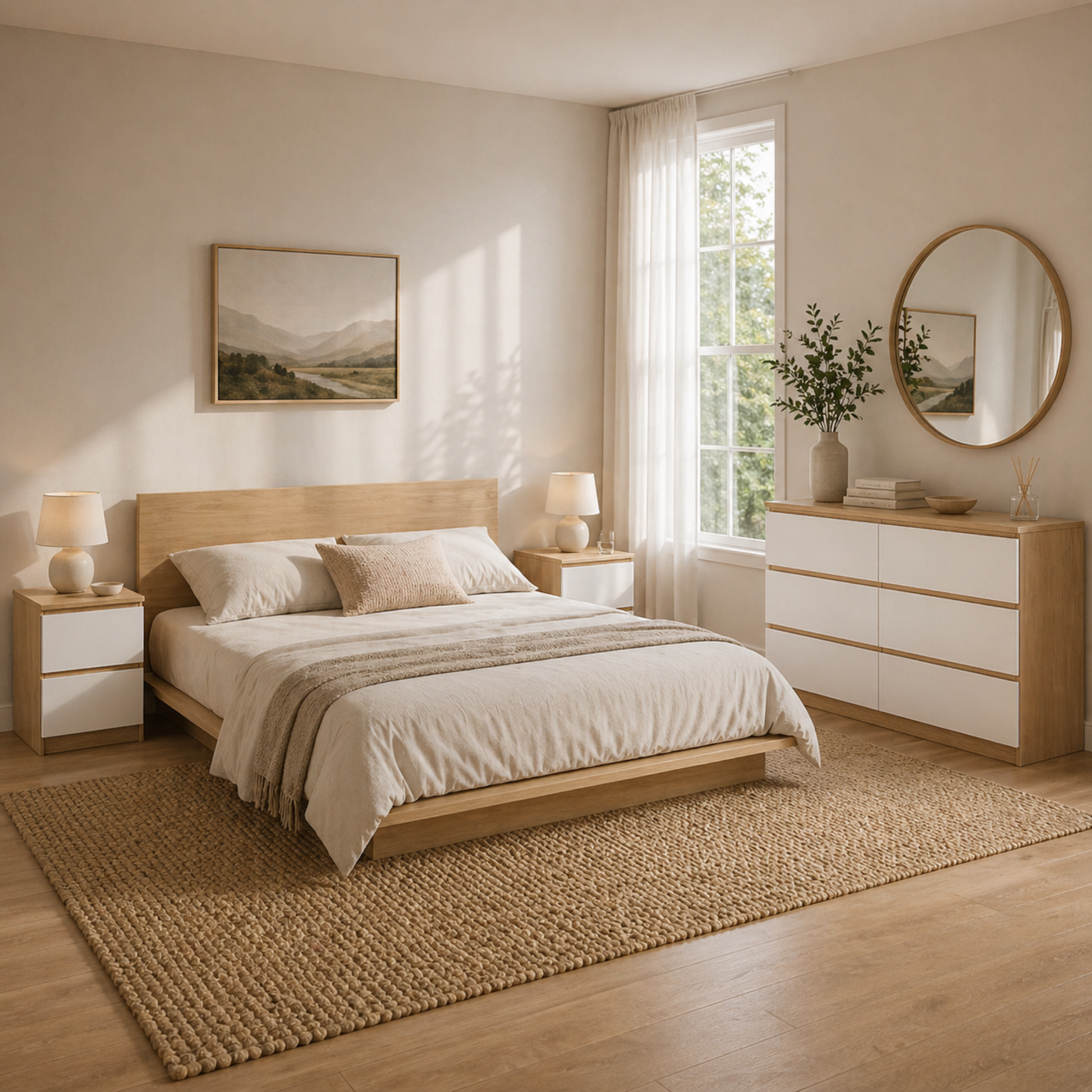 Loft Ensio Chest of 6 Drawers, Lowboy, White & Natural Wood