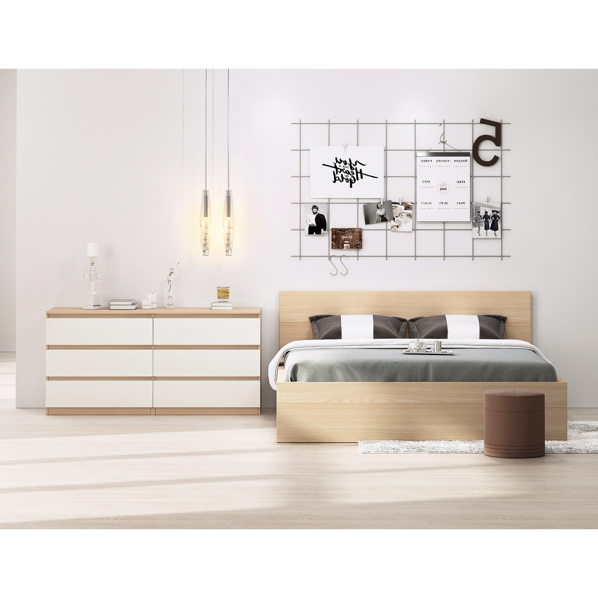 Loft Ensio Chest of 6 Drawers, Lowboy, White & Natural Wood