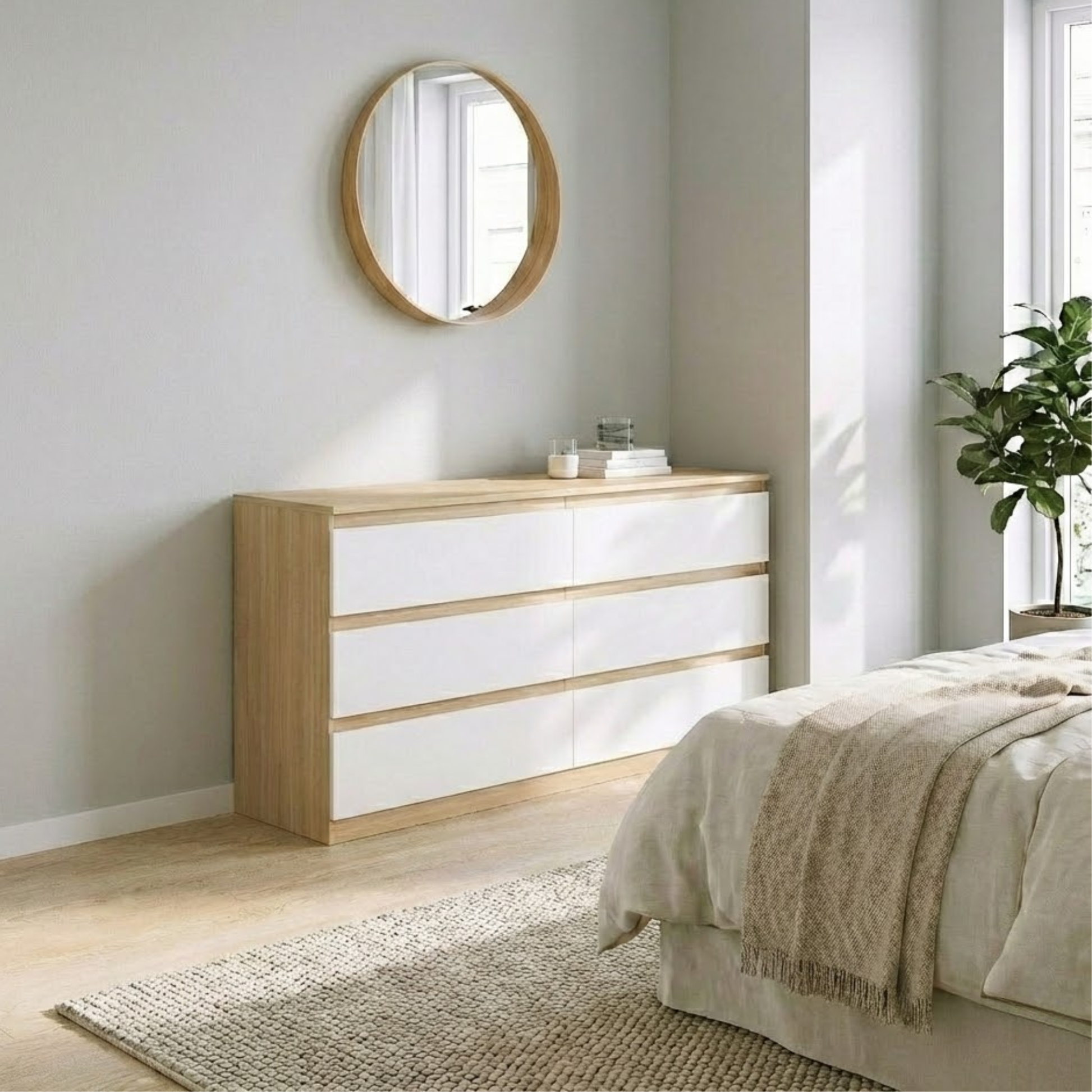 Loft Ensio Chest of 6 Drawers, Lowboy, White & Natural Wood