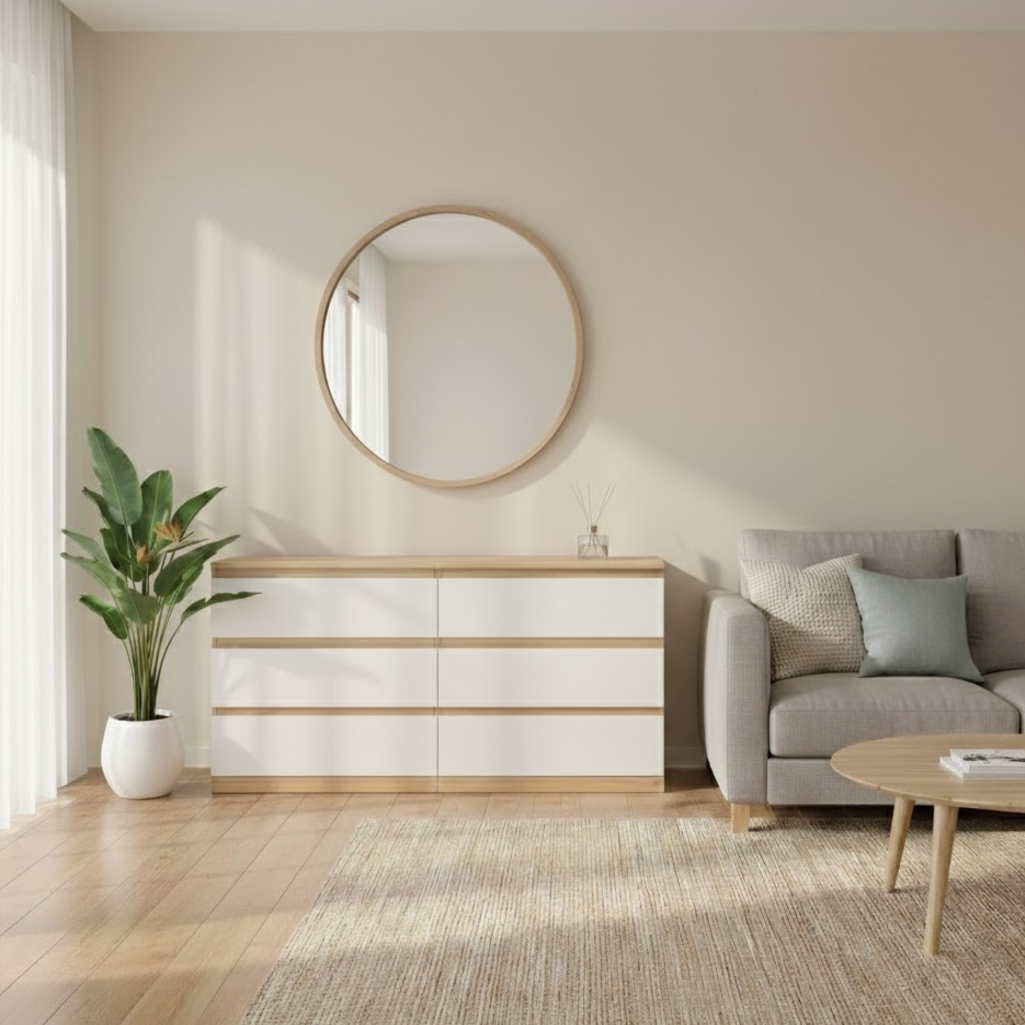 Loft Ensio Chest of 6 Drawers, Lowboy, White & Natural Wood