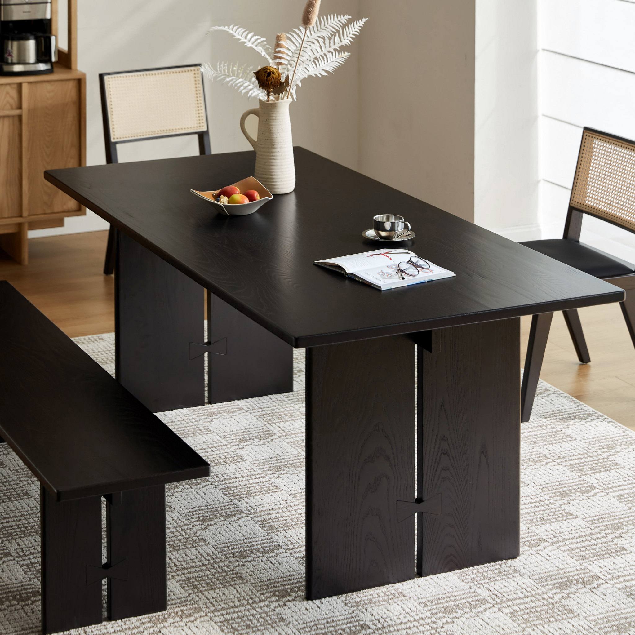 Linspire Valen Solid Wood Dining Table, Ash, Dark Wood