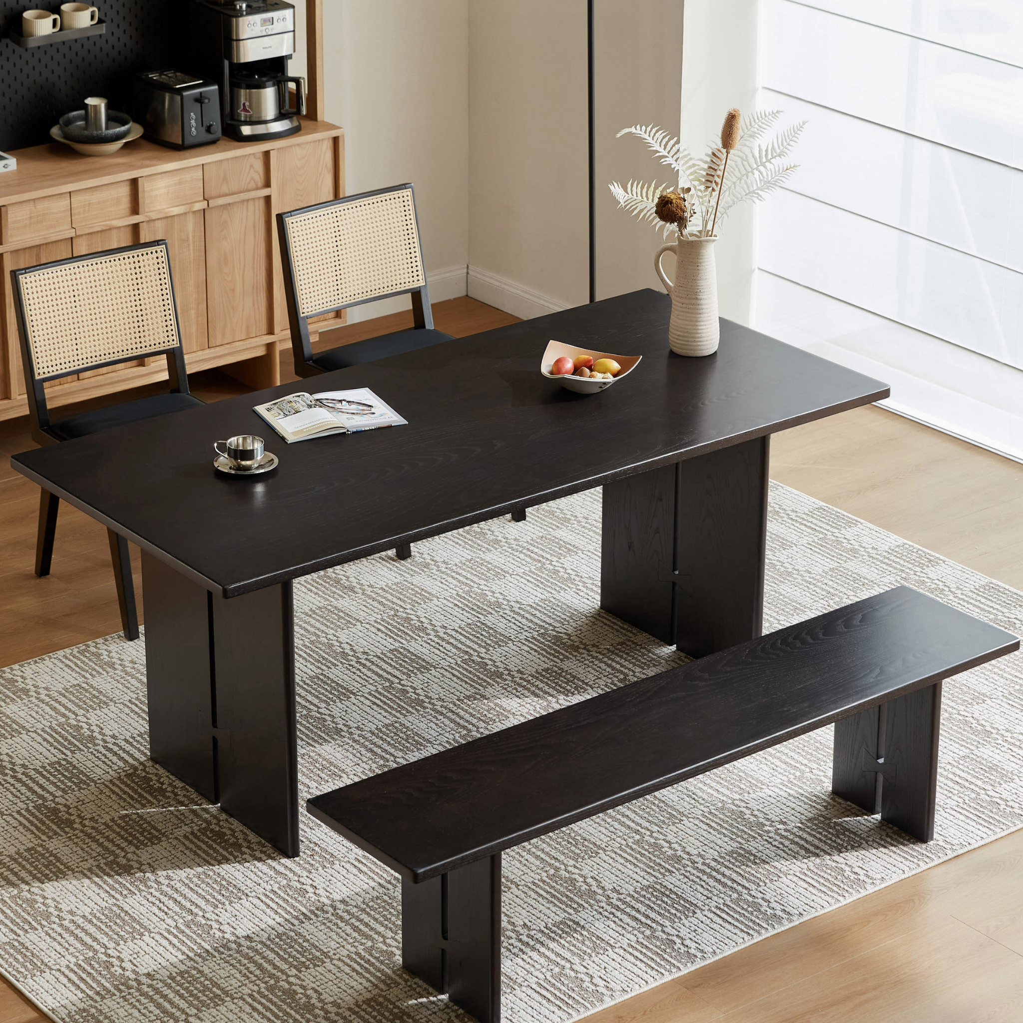 Linspire Valen Solid Wood Dining Table, Ash, Dark Wood