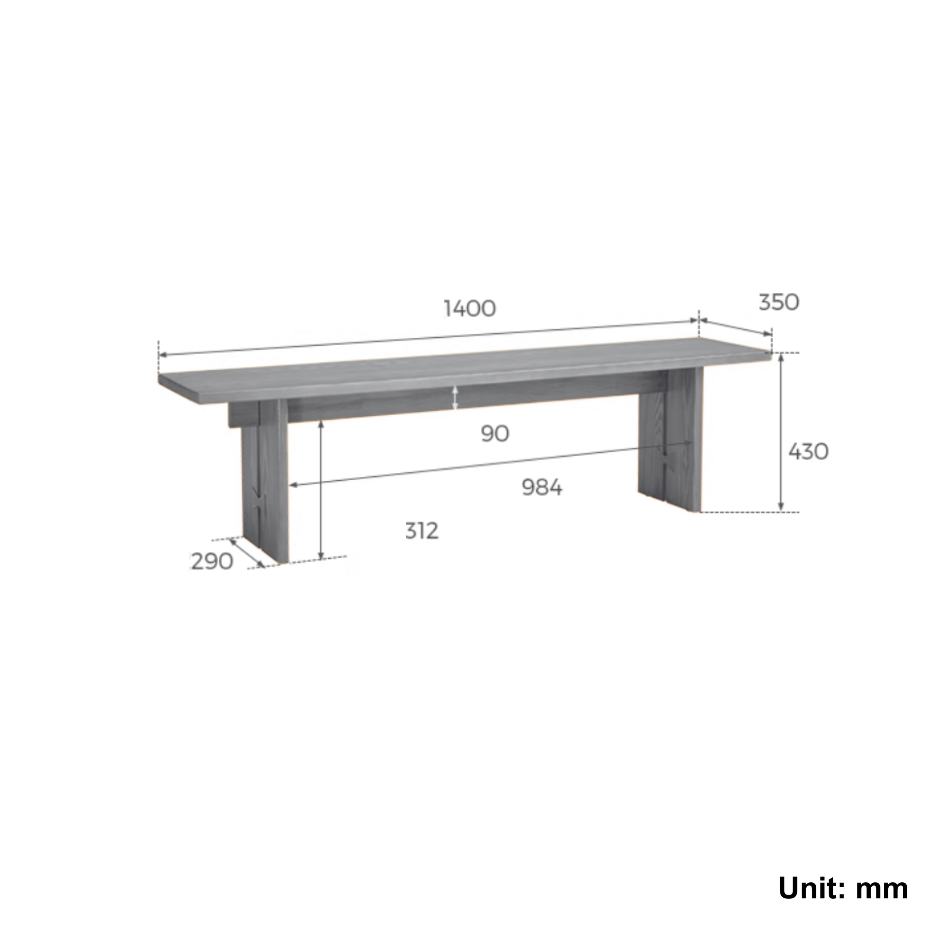 Linspire Valen Solid Wood Dining Bench, Ash, Dark Wood