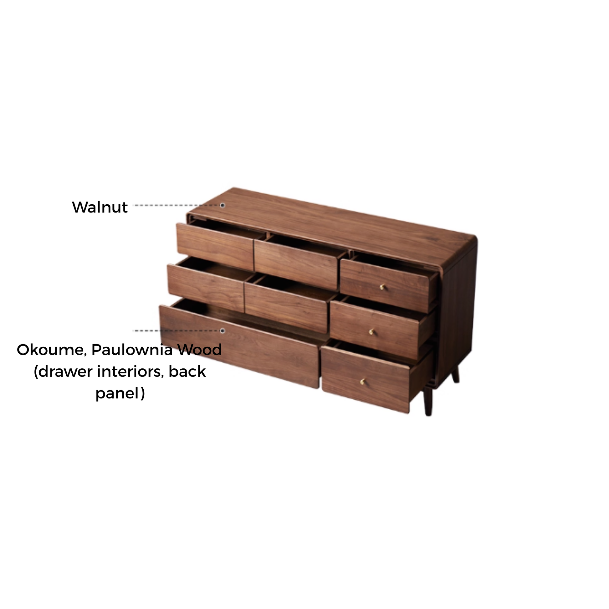 Linspire Vista Solid Wood Chest of 6 Drawers with Glass Top, American Black Walnut