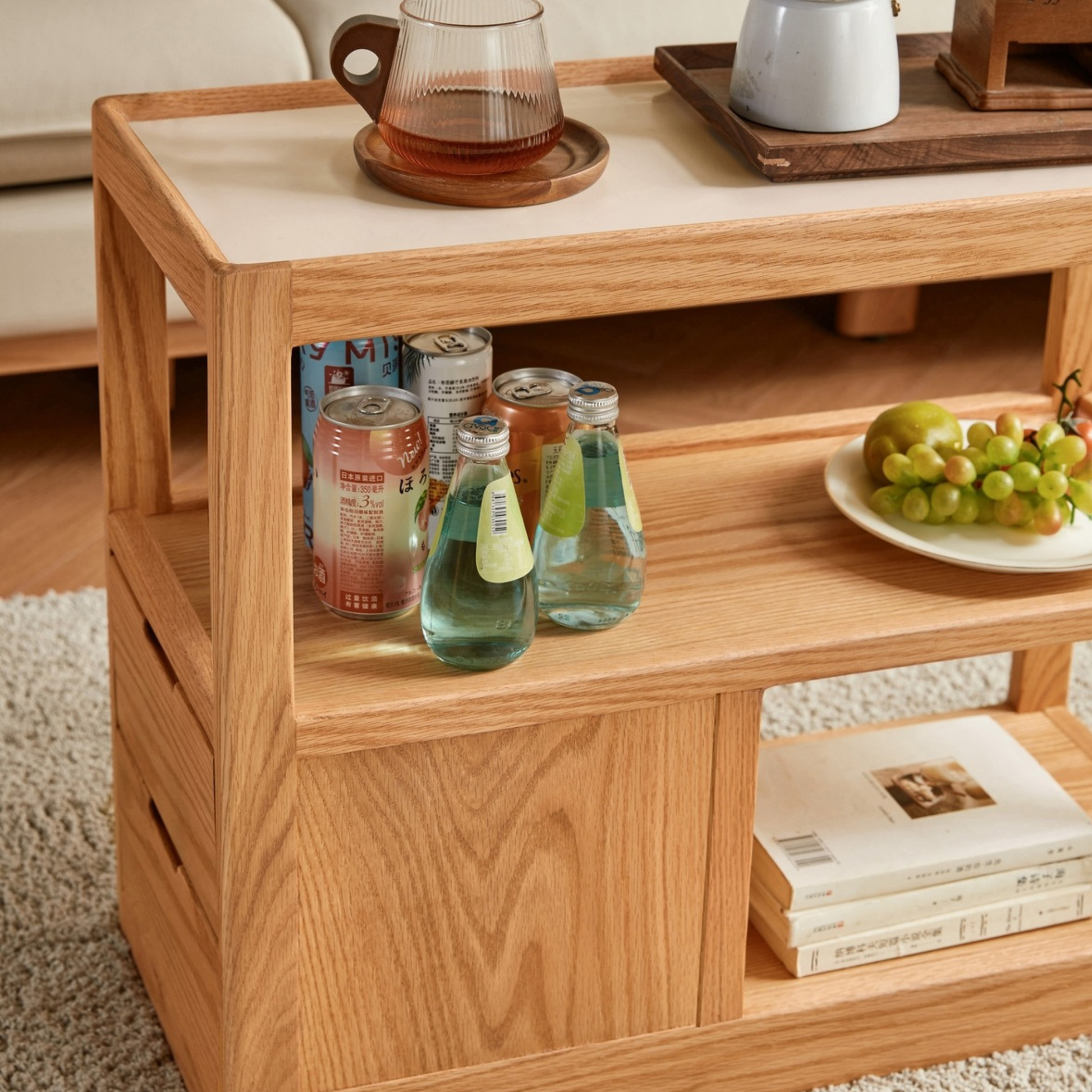 Linspire Rivna Solid Wood Side Table with Sintered Stone Top, Oak