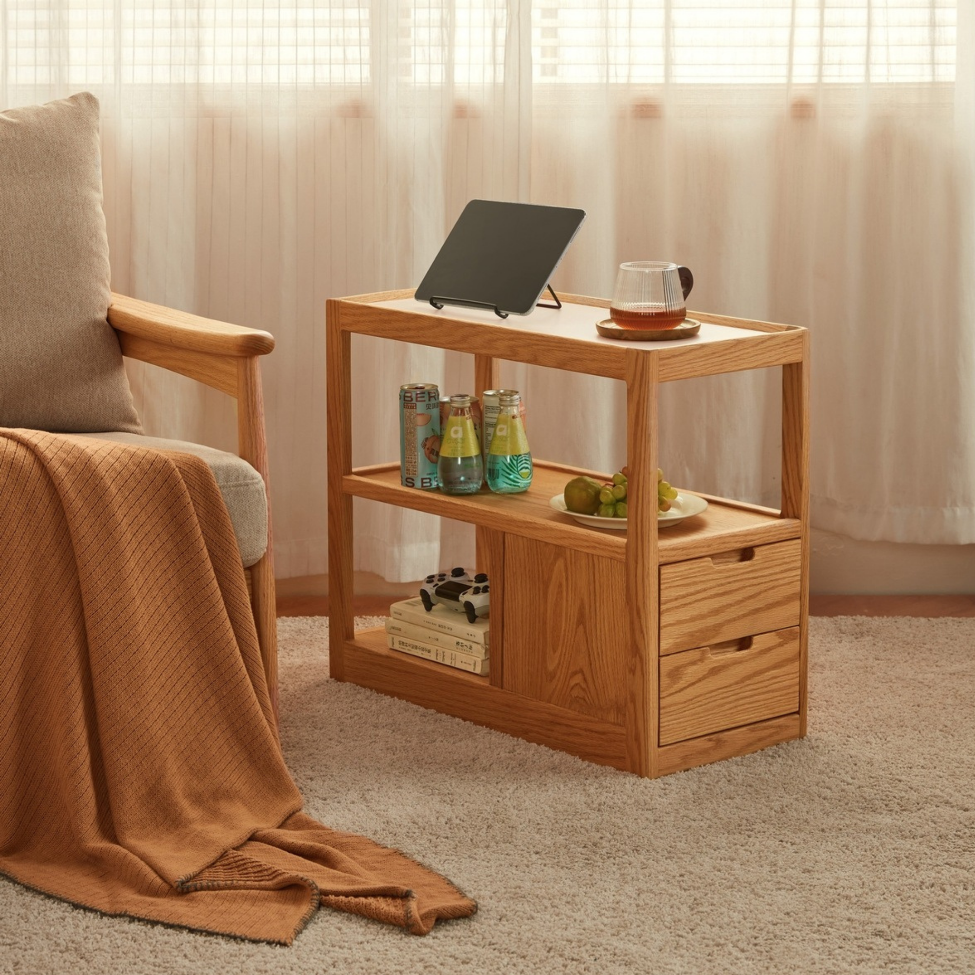 Linspire Rivna Solid Wood Side Table with Sintered Stone Top, Oak