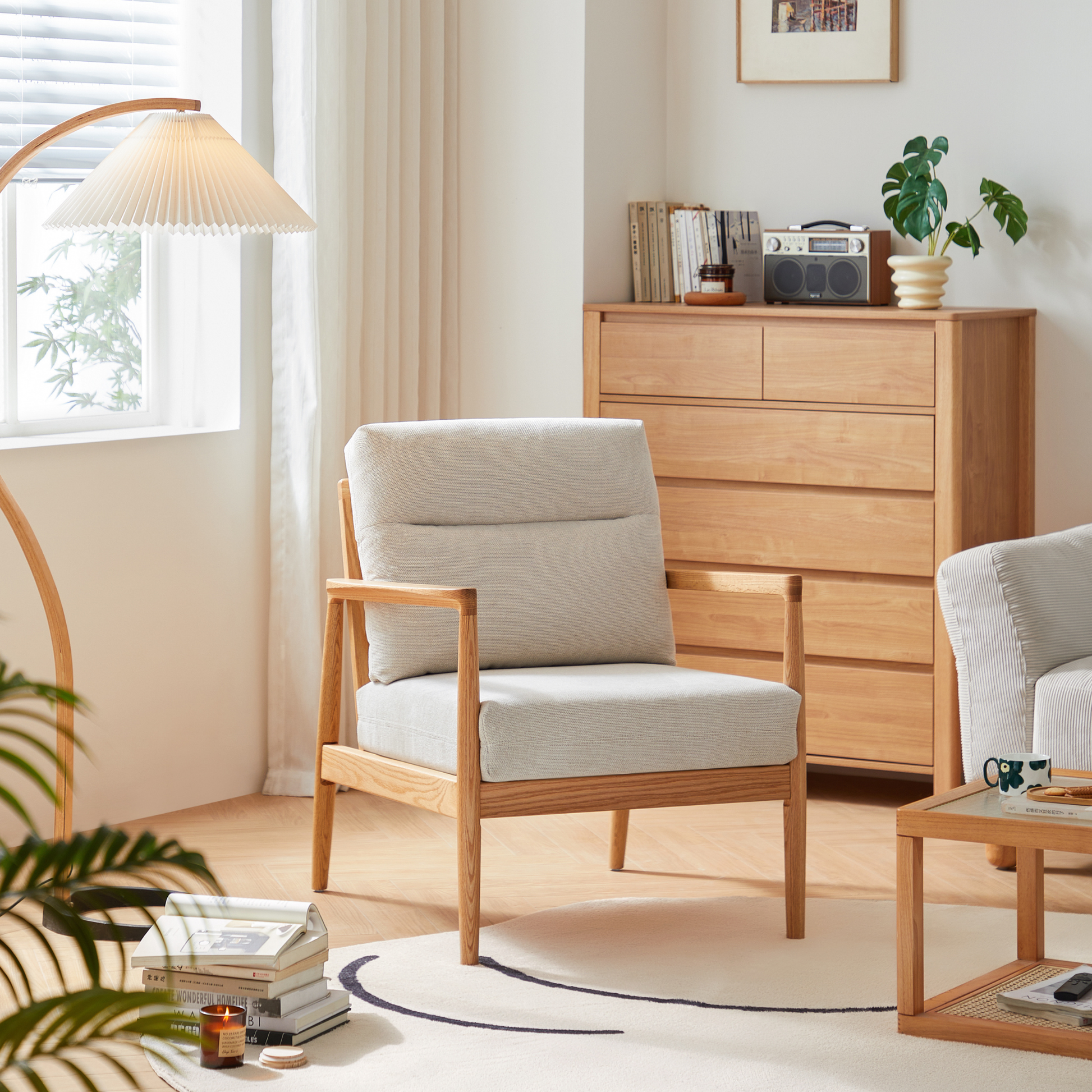 Linspire Rivna Armchair with Solid Wood Frame, Oak