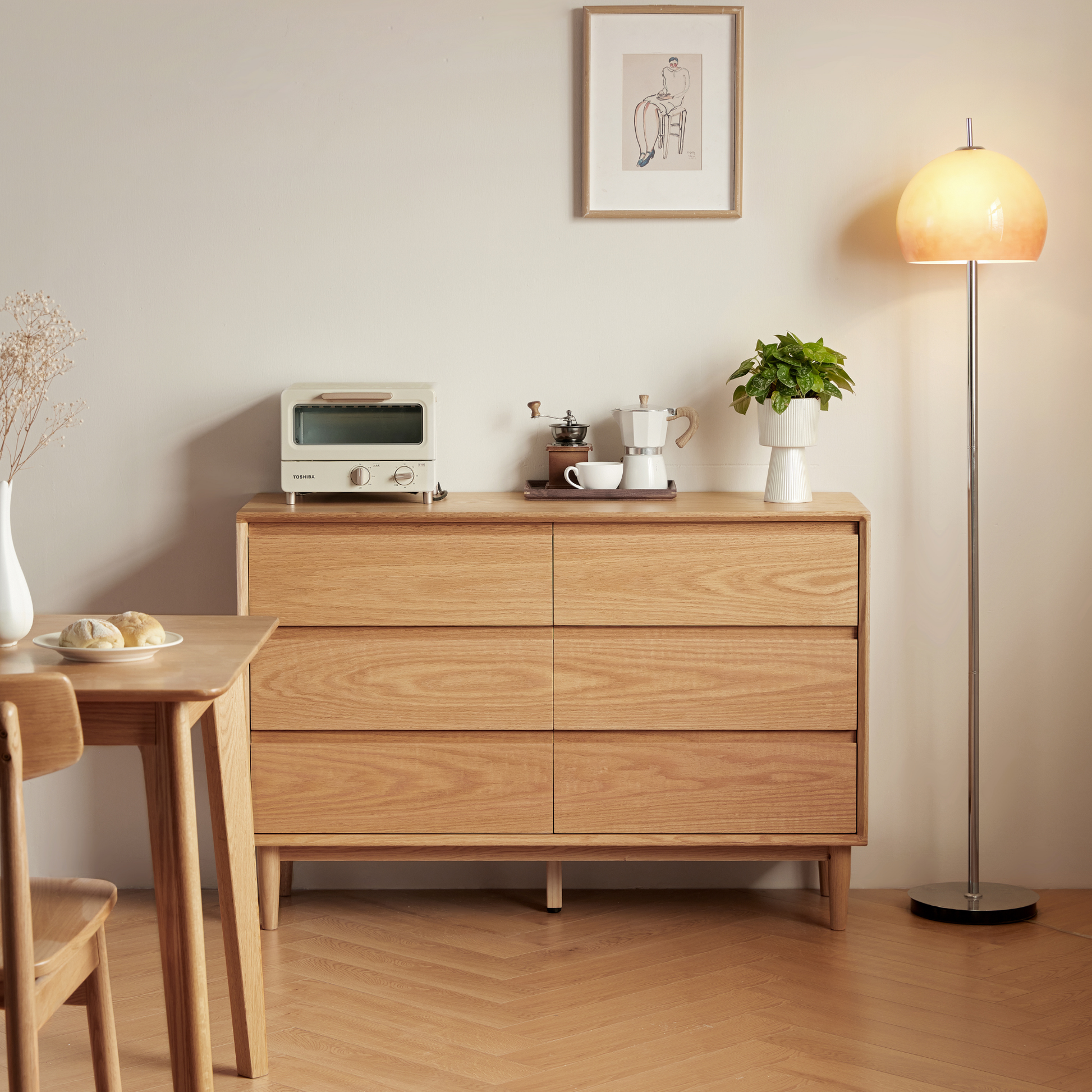 Linspire Rivna Solid Wood Chest of 6 Drawers, Oak