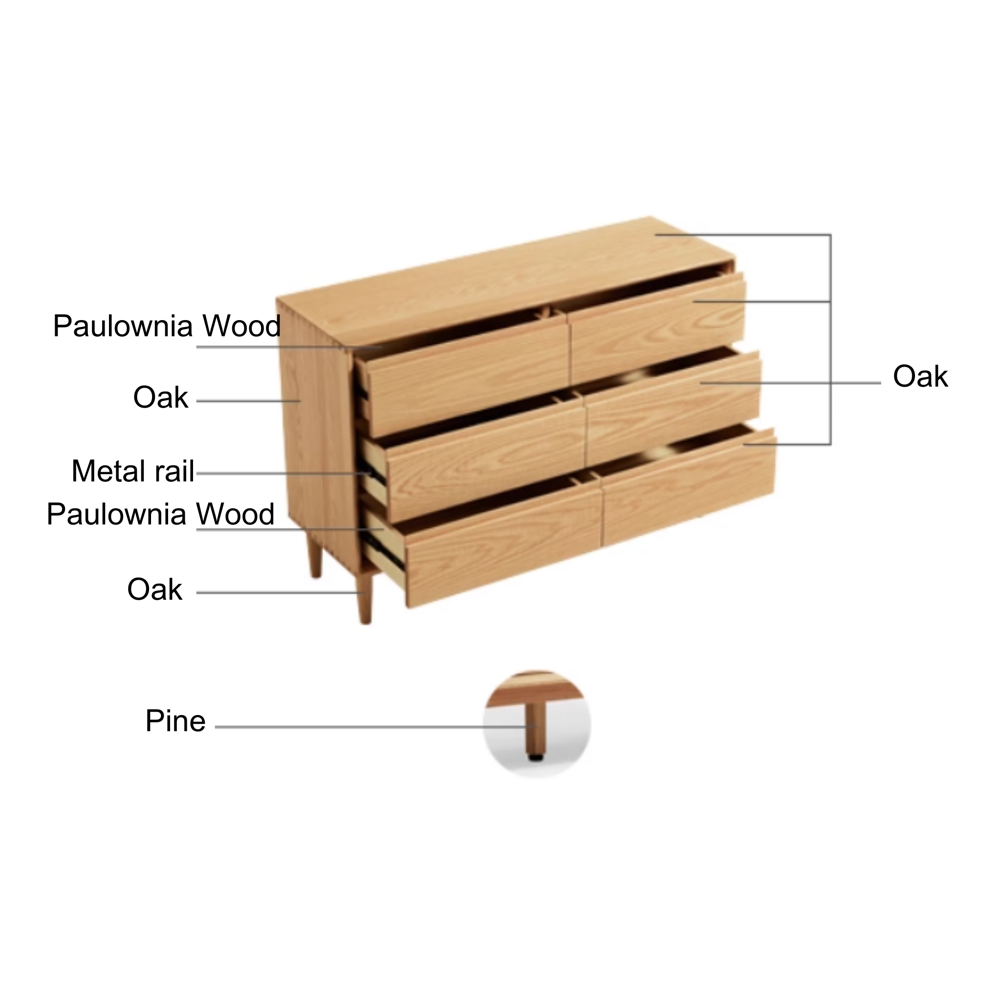 Linspire Rivna Solid Wood Chest of 6 Drawers, Oak