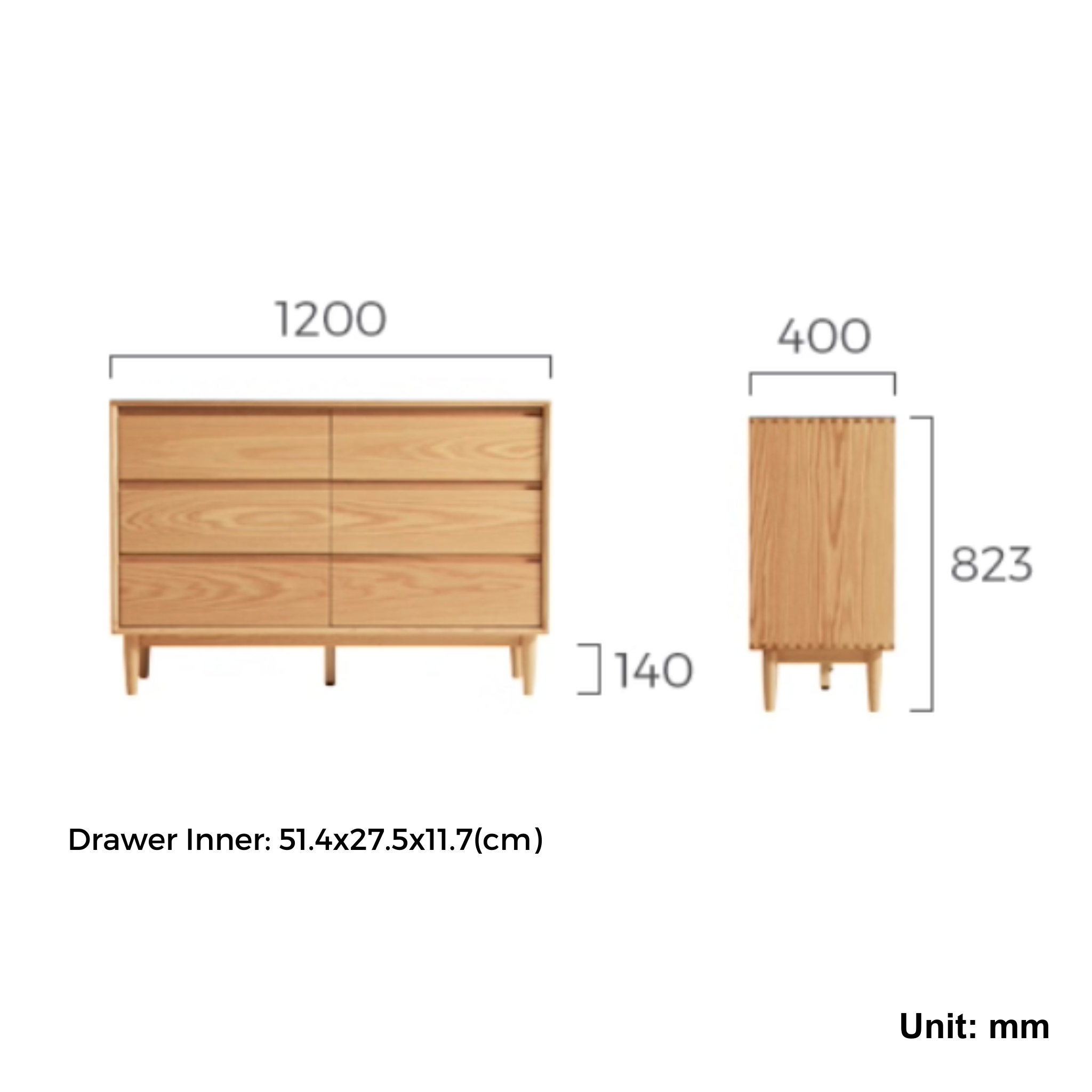 Linspire Rivna Solid Wood Chest of 6 Drawers, Oak