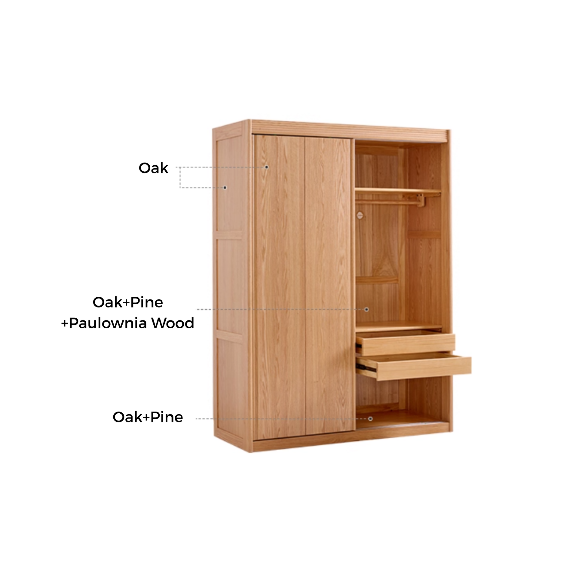 Linspire Rivna Solid Wood Wardrobe, Oak, W120cm