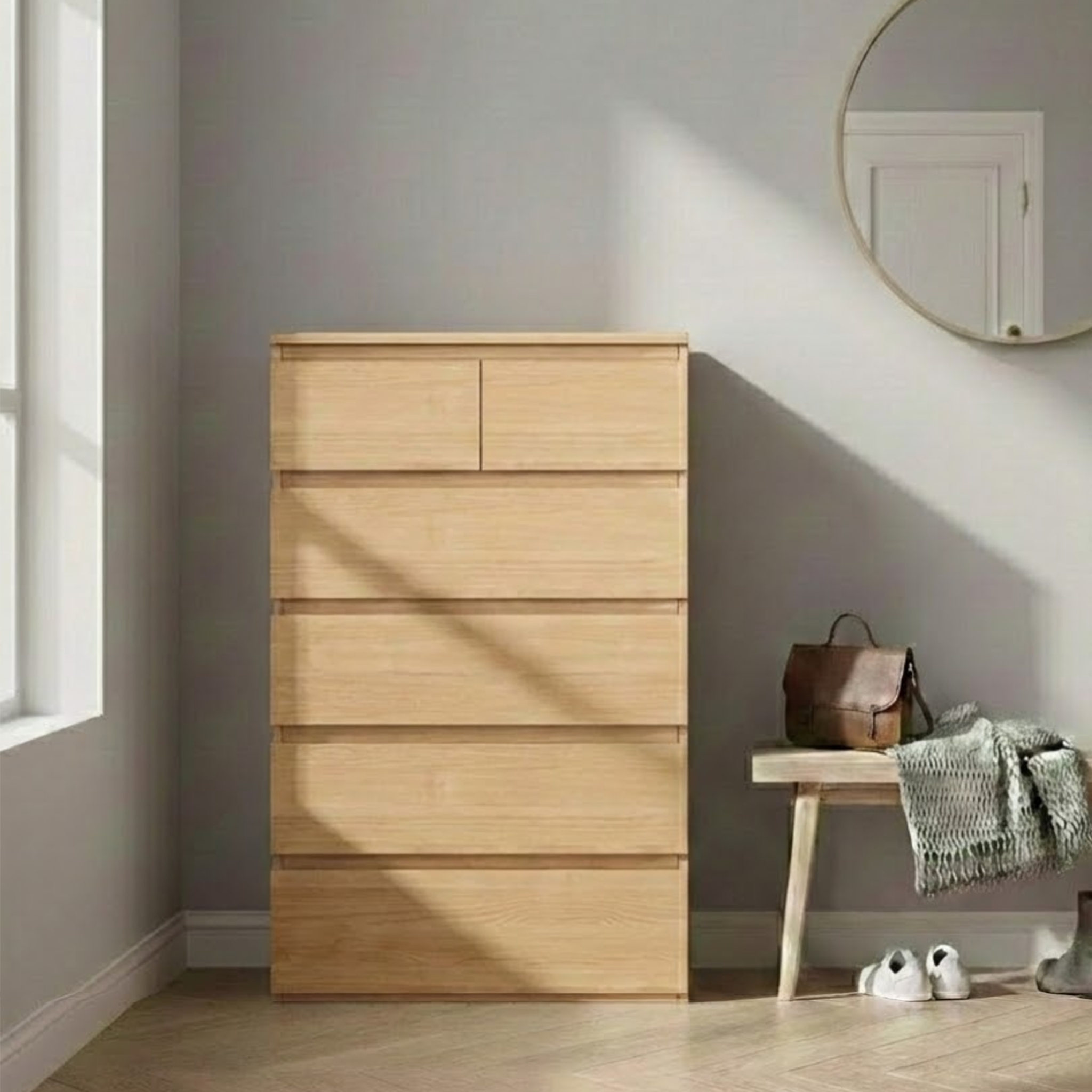 Loft Ensio Chest of 6 Drawers, Tallboy, Natural Wood