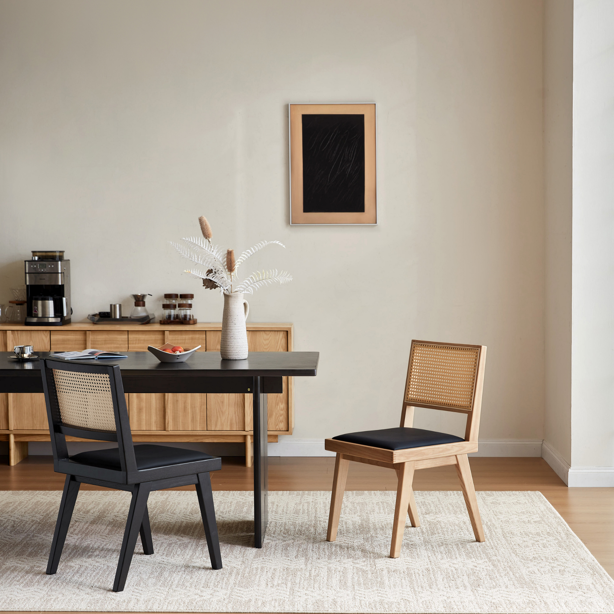 Linspire Valen Solid Wood & Rattan Dining Chair, Set of 2