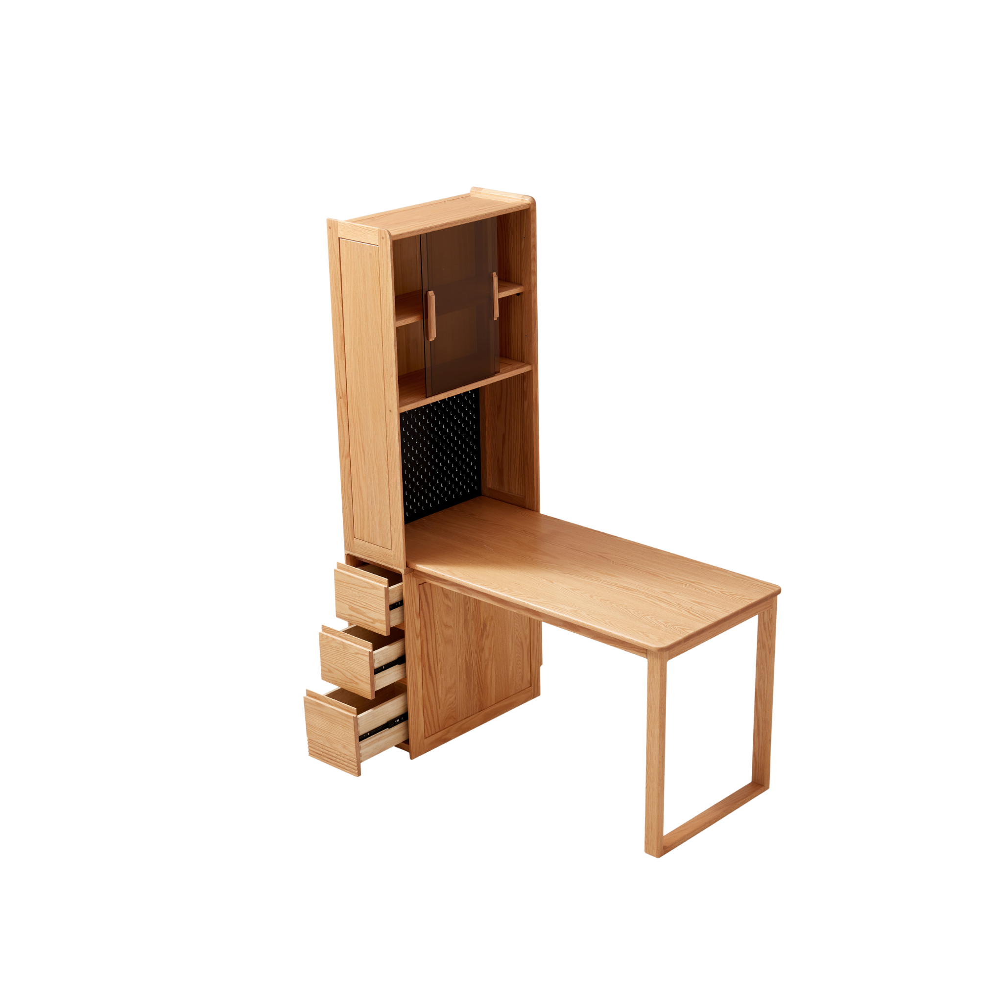Linspire Rivna Solid Wood Office Desk with Pegboard, Oak