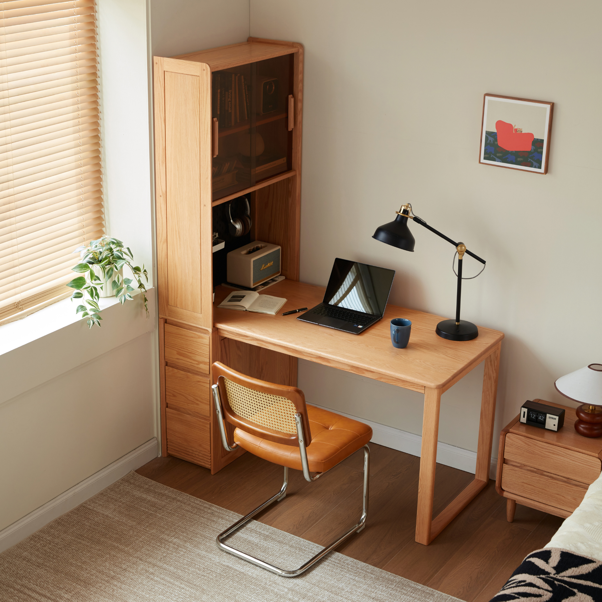 Linspire Rivna Solid Wood Office Desk with Pegboard, Oak