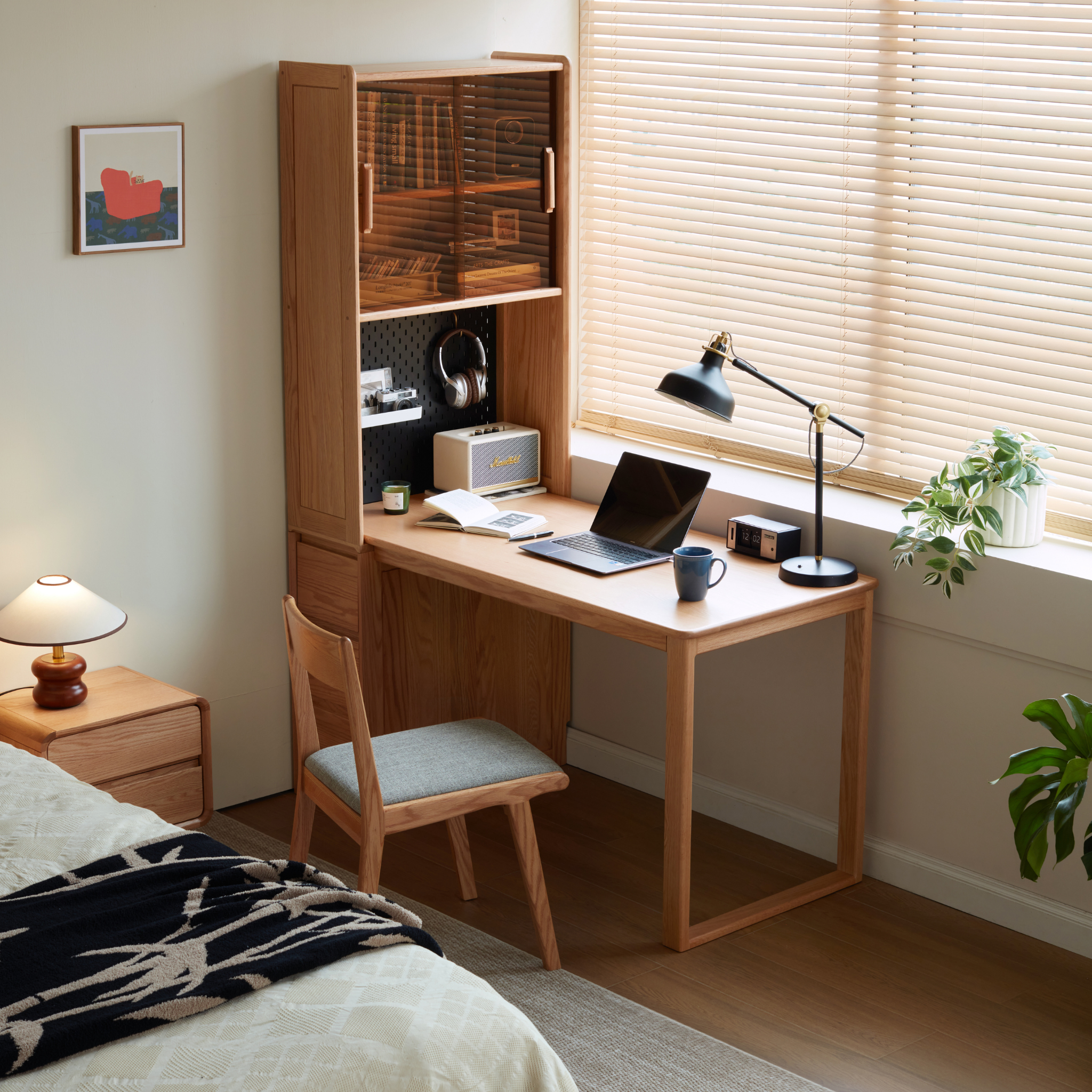 Linspire Rivna Solid Wood Office Desk with Pegboard, Oak