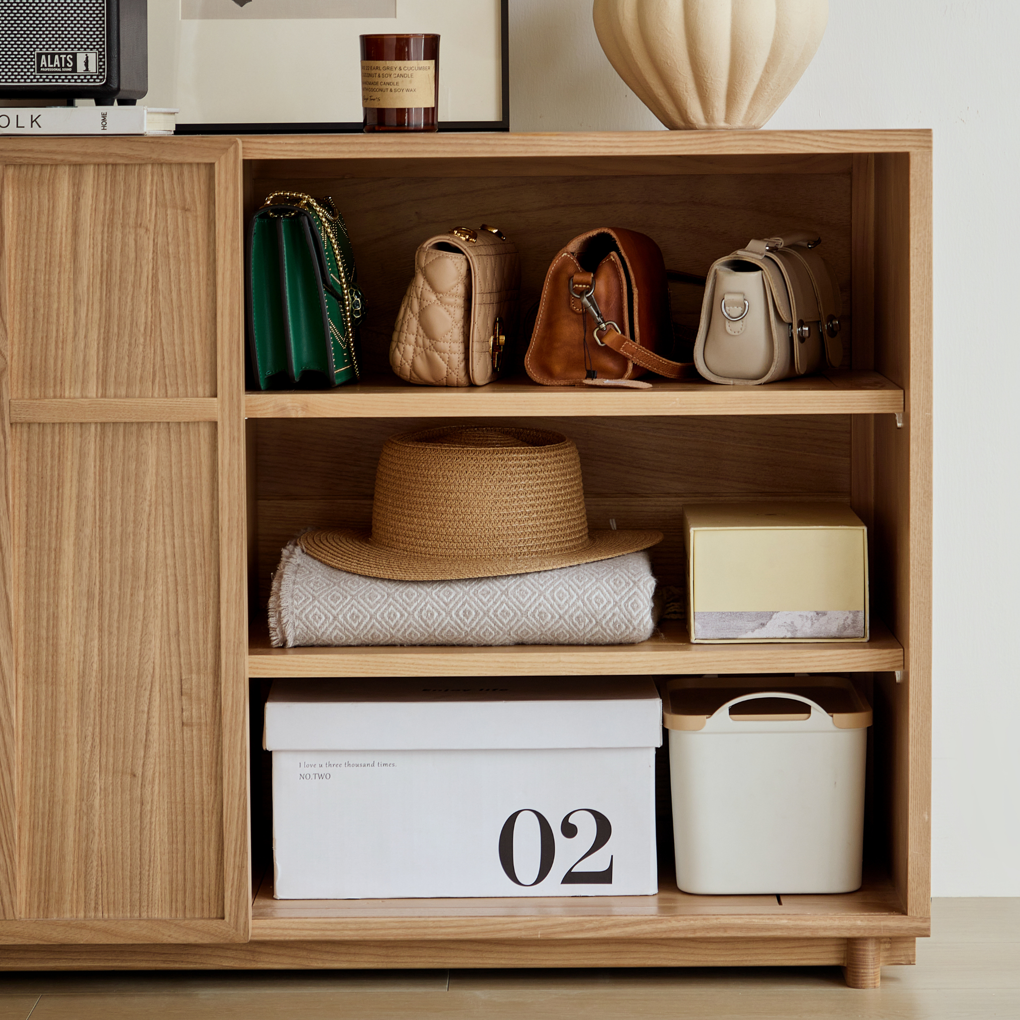 Linspire Valen Solid Wood Sideboard with Sliding Doors, Ash