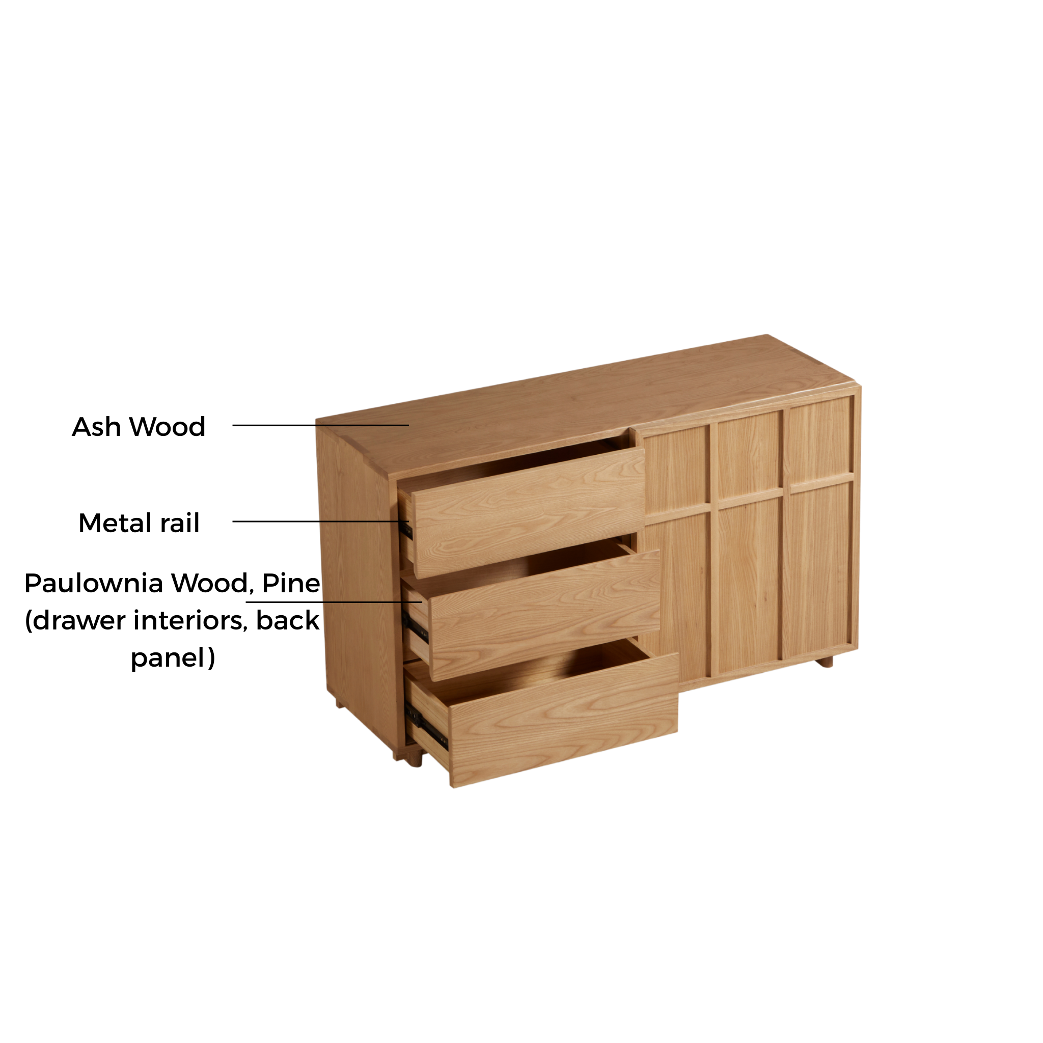 Linspire Valen Solid Wood Sideboard with Sliding Doors, Ash