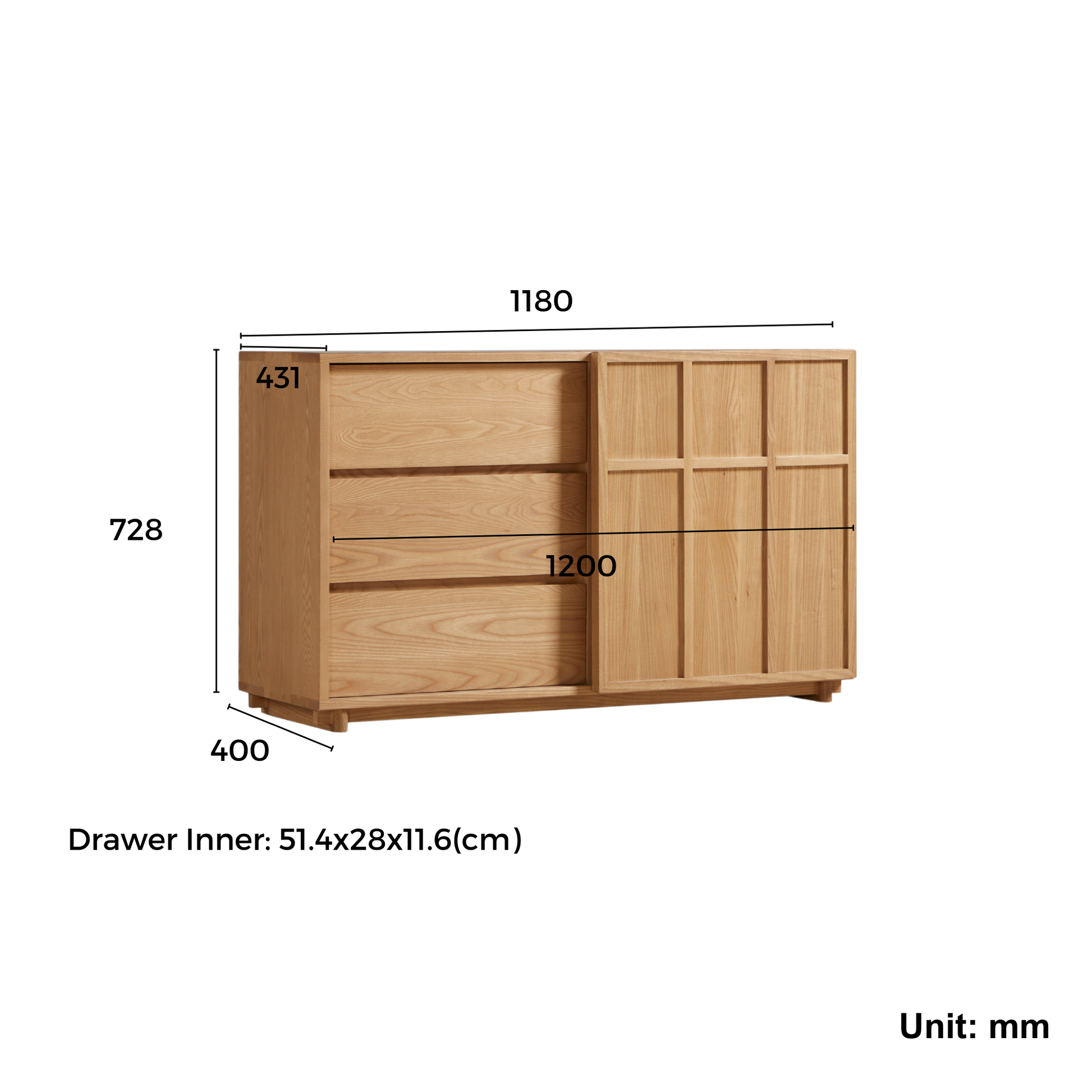 Linspire Valen Solid Wood Sideboard with Sliding Doors, Ash
