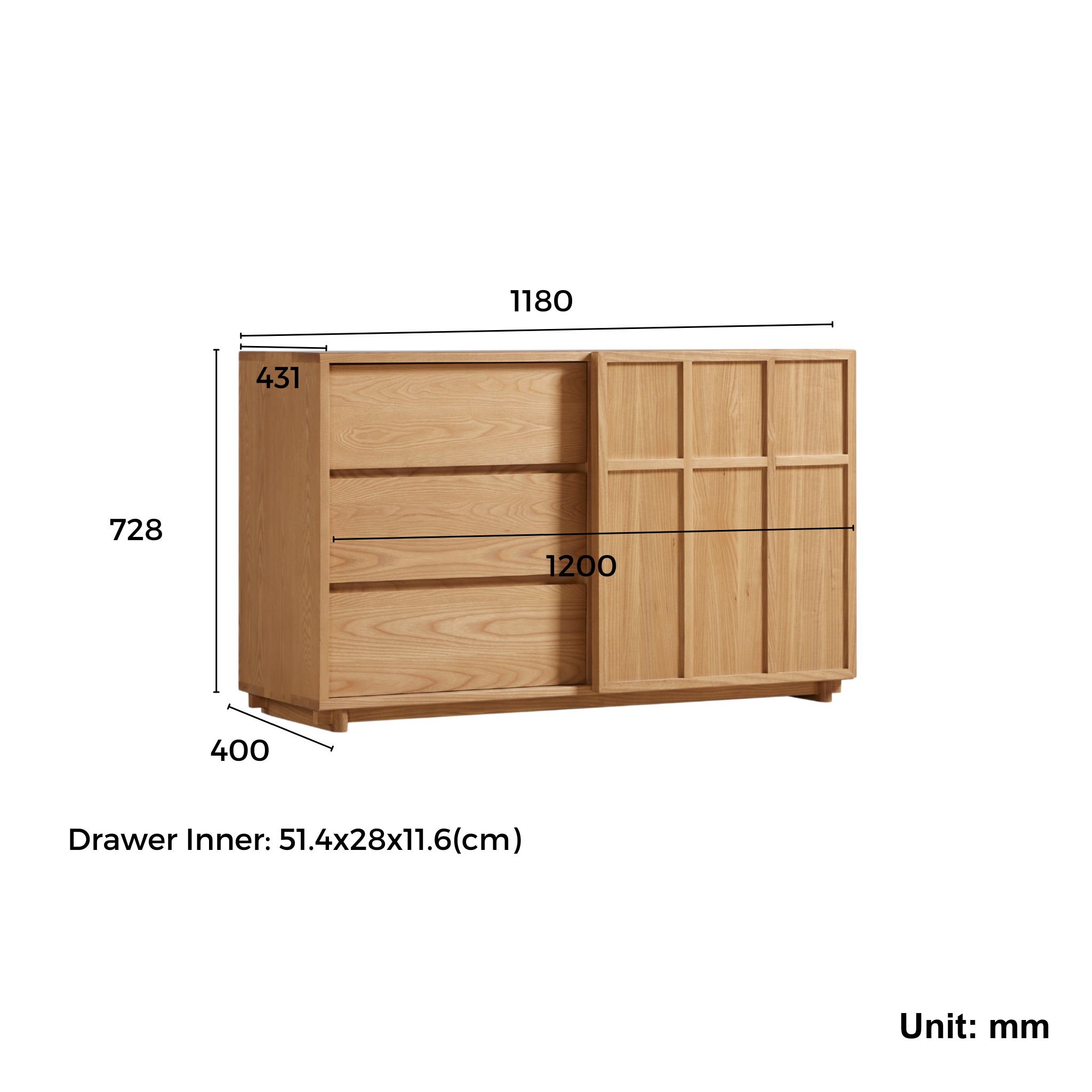 Linspire Valen Solid Wood Sideboard with Sliding Doors, Ash
