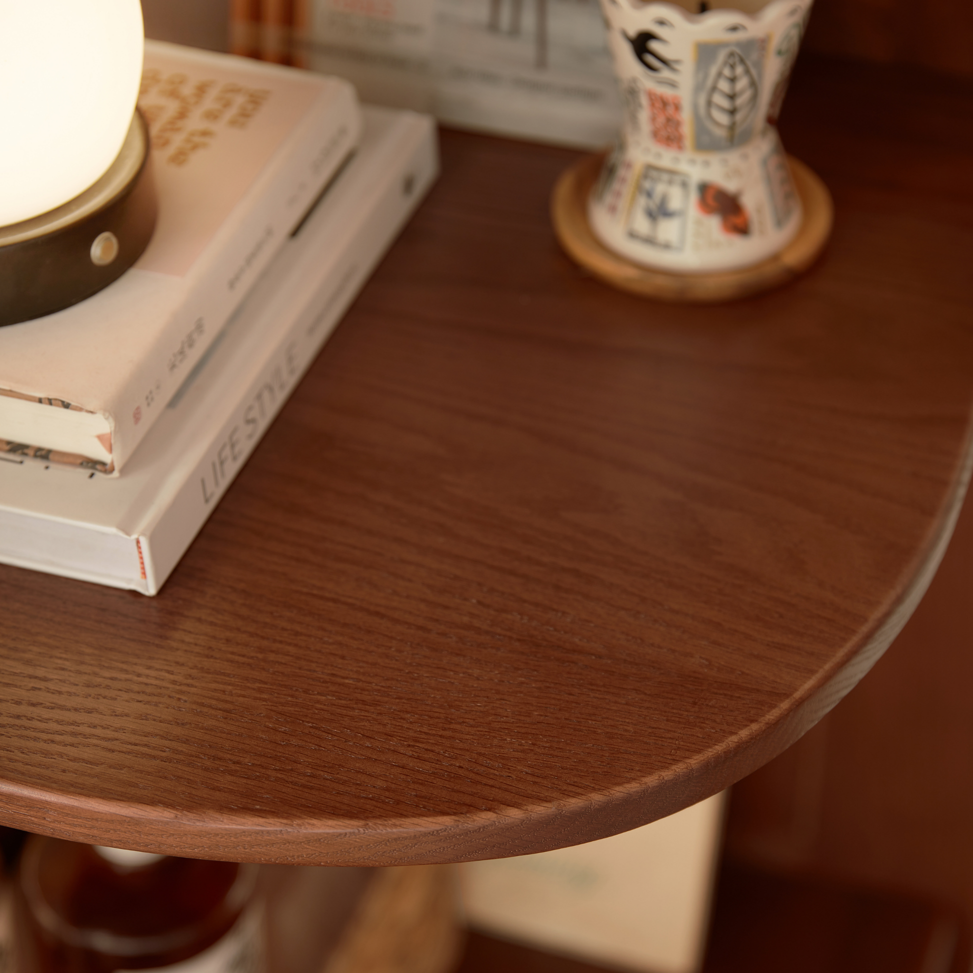 Linspire Walden Solid Wood & Rattan Shelving Unit with Pegboard, Walnut Oak