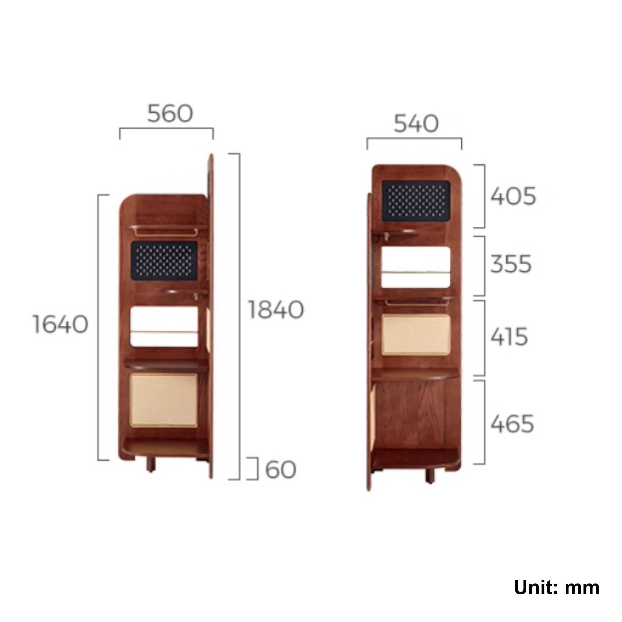 Linspire Walden Solid Wood & Rattan Shelving Unit with Pegboard, Walnut Oak