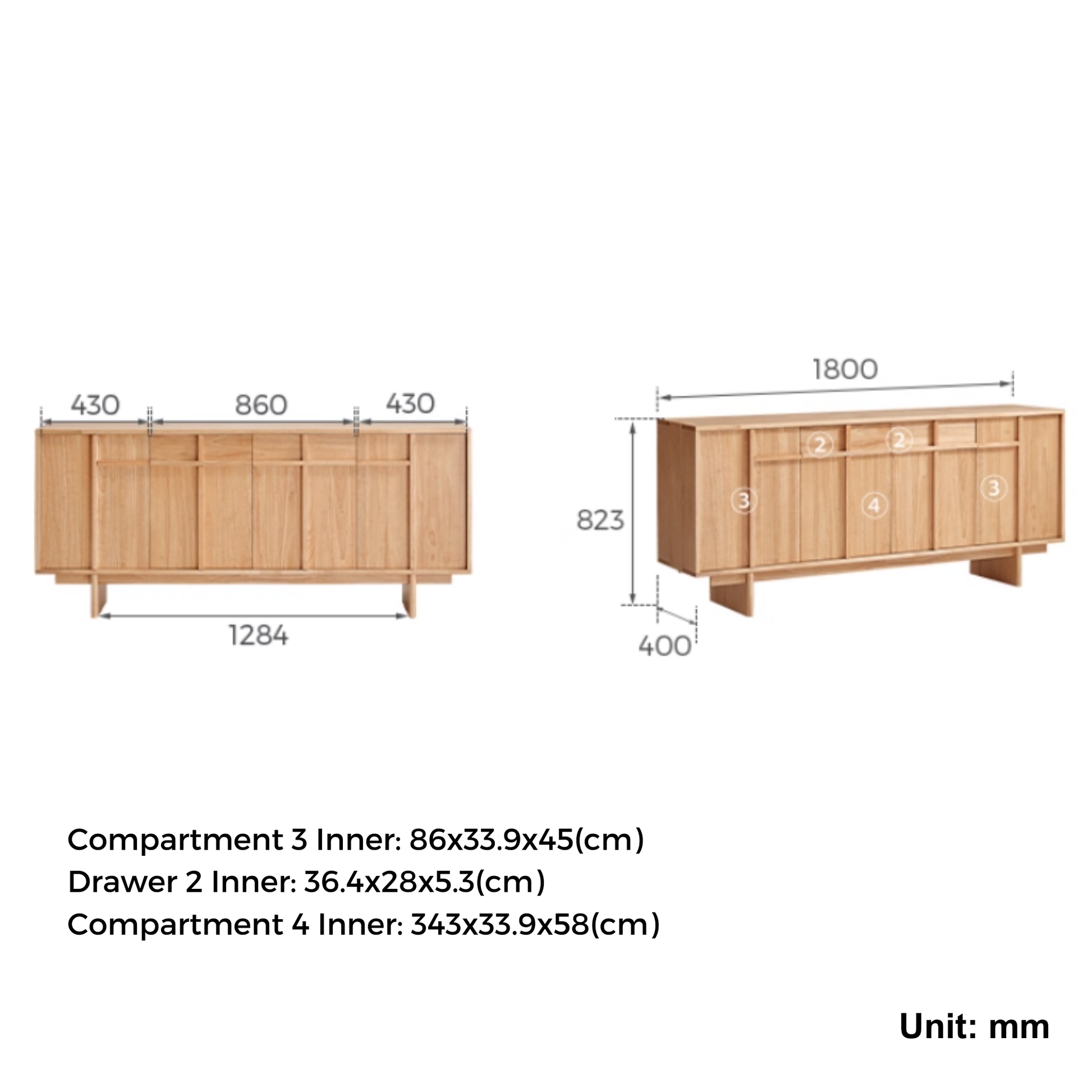 Linspire Valen Solid Wood Sideboard, W180cm