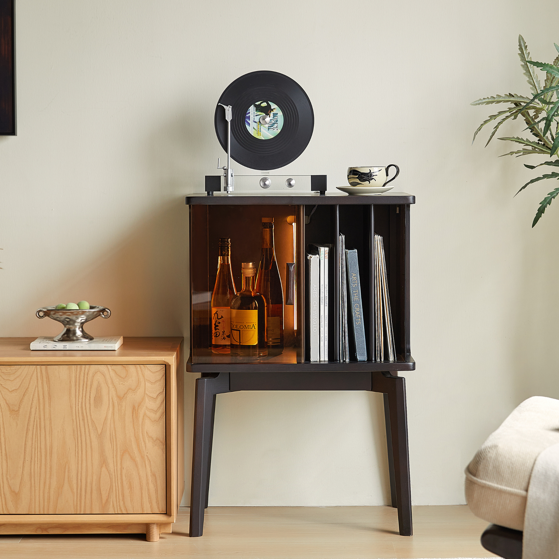 Linspire Valen Solid Wood Side Table with Cabinet, Ash