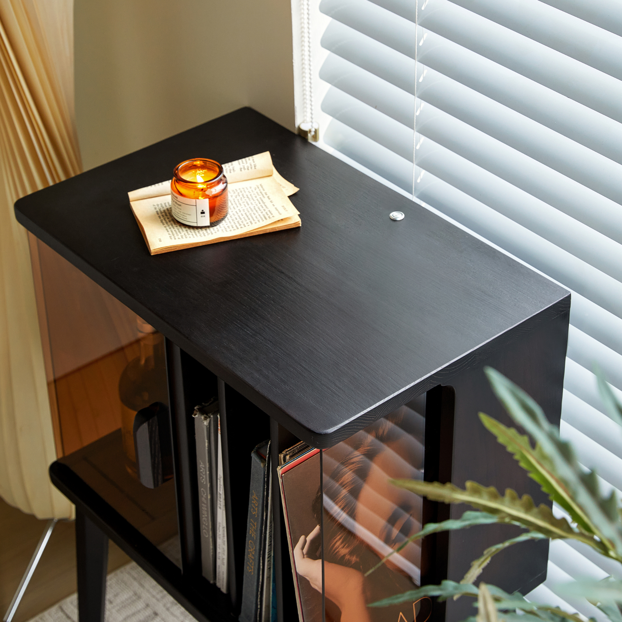 Linspire Valen Solid Wood Side Table with Cabinet, Ash